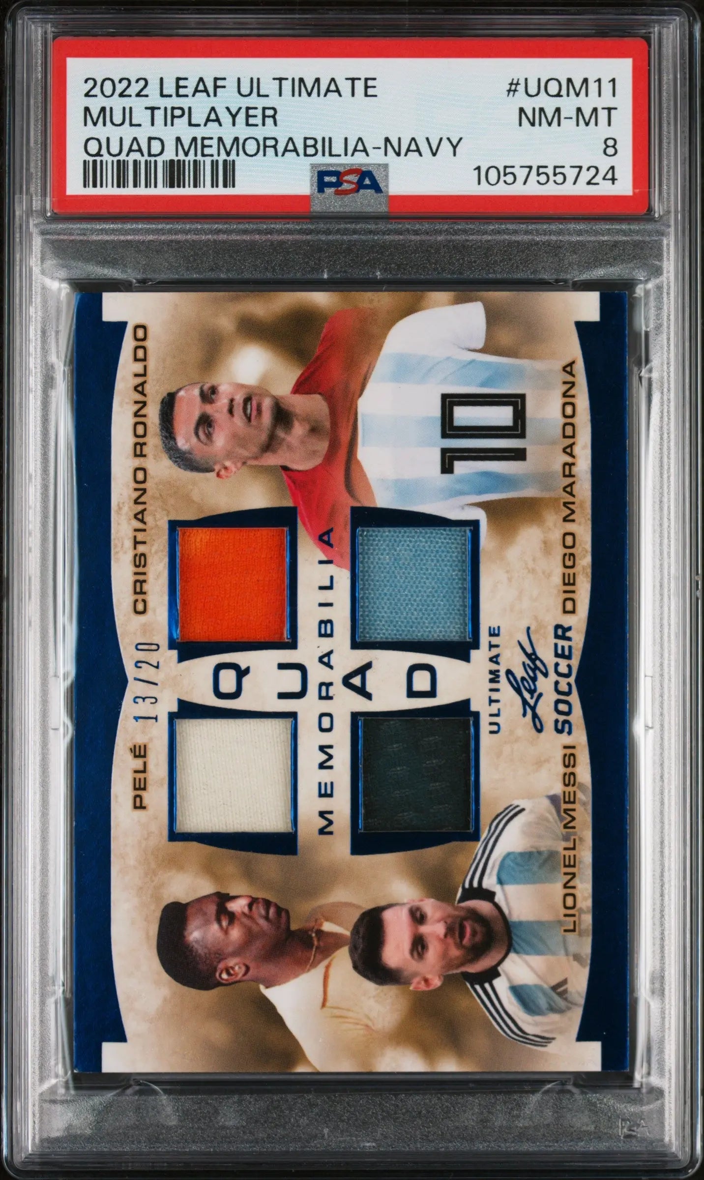 2022 Leaf Ultimate Ultimate Quad Memorabilia Patch Multiplayer Navy /20 PSA 8 