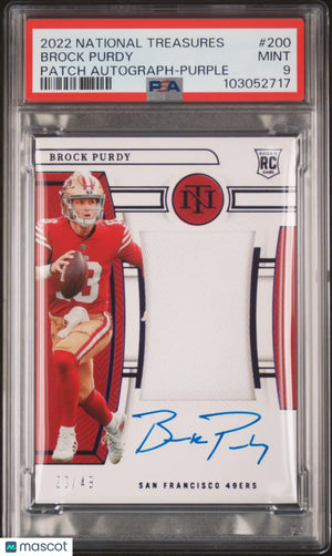 2022 National Treasures Brock Purdy RC Patch Autograph Purple /49 PSA 9 