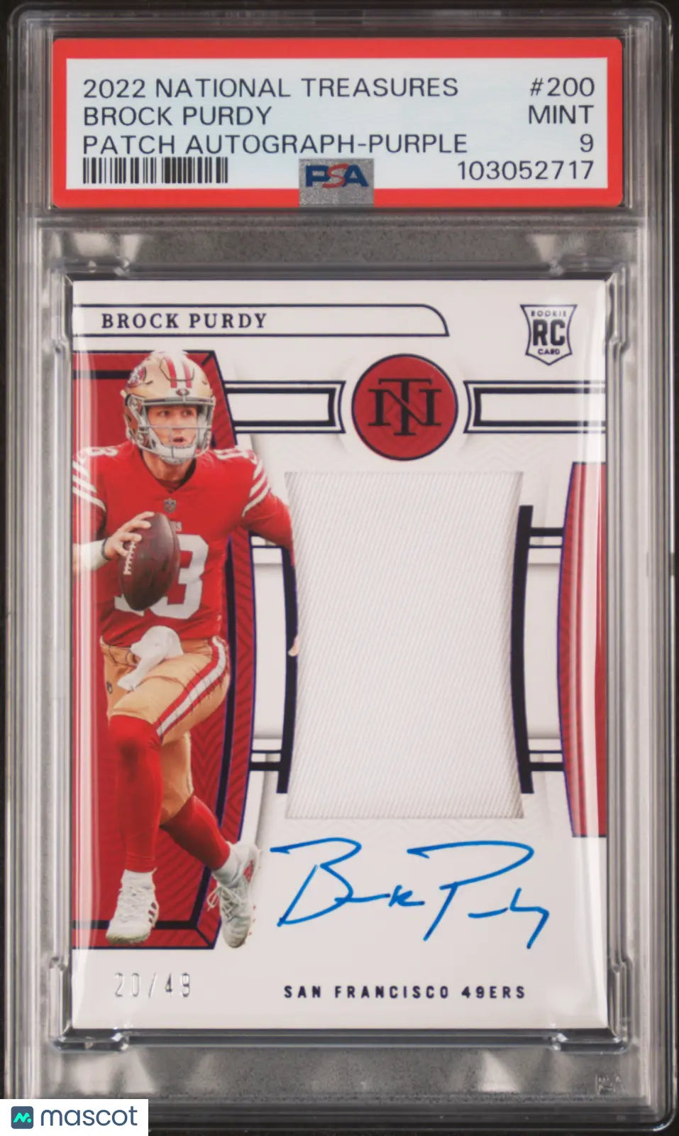 2022 National Treasures Brock Purdy RC Patch Autograph Purple /49 PSA 9 