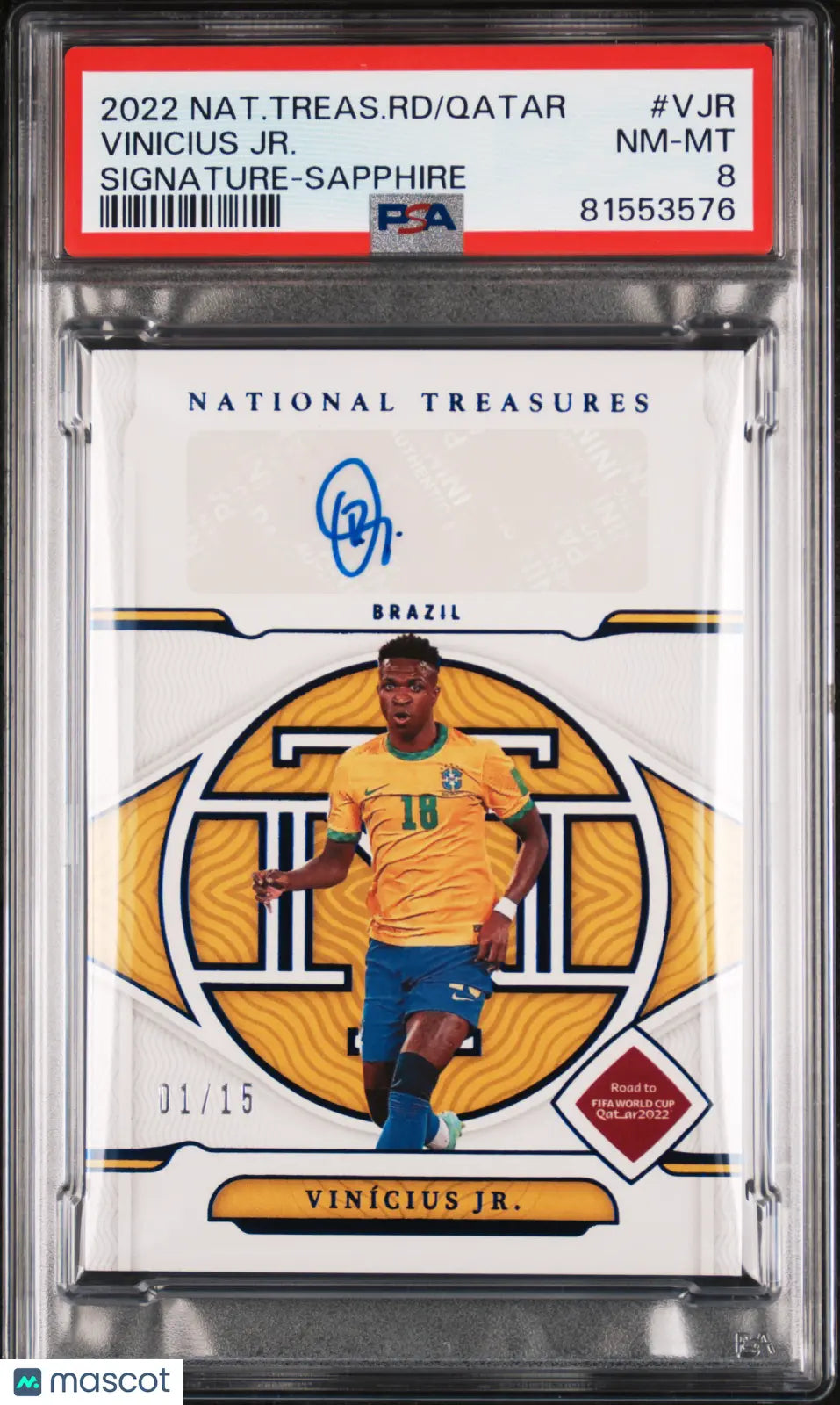 2022 National Treasures FIFA RD World Cup Vinicius JR. Sapphire Auto PSA 8 1/15 