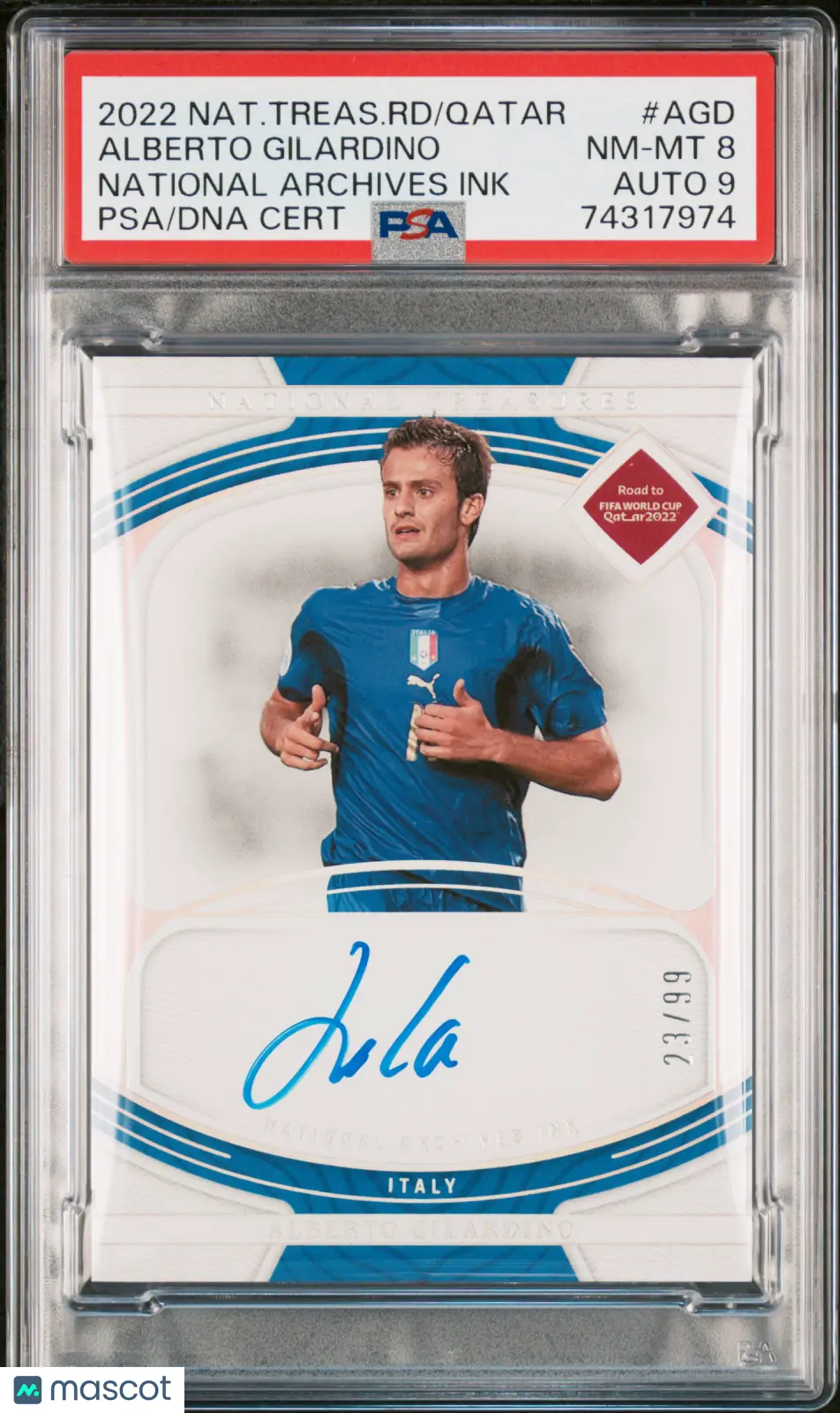 2022 National Treasures FIFA Road To World Cup Auto Alberto Gilardino /99 PSA 8 