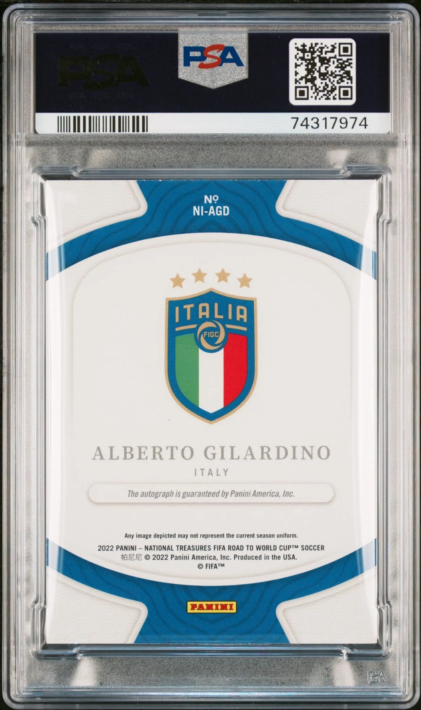 2022 National Treasures FIFA Road To World Cup Auto Alberto Gilardino /99 PSA 8 