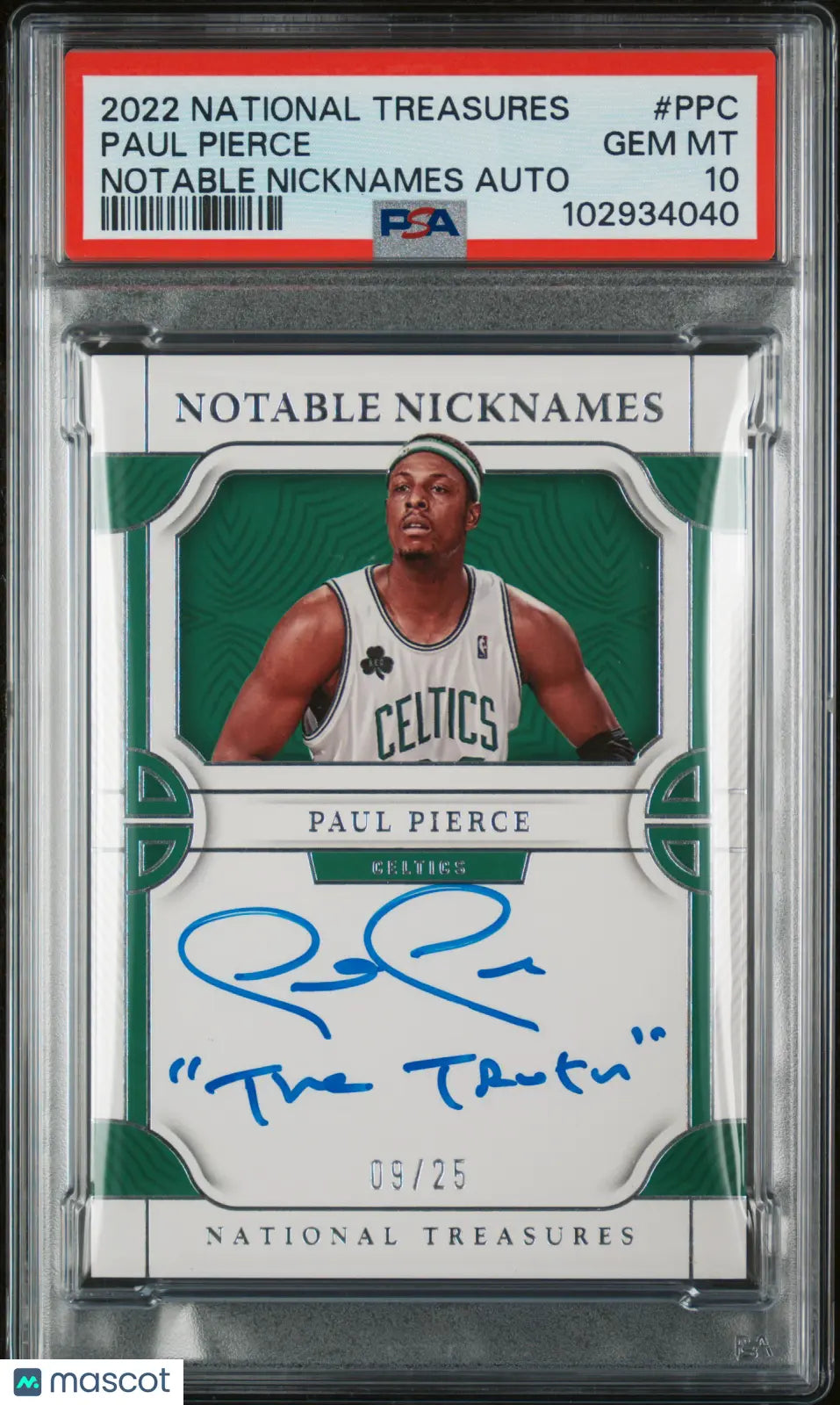 2022 National Treasures Notable Nicknames Auto Paul Pierce /25 PSA 10 The Truth 