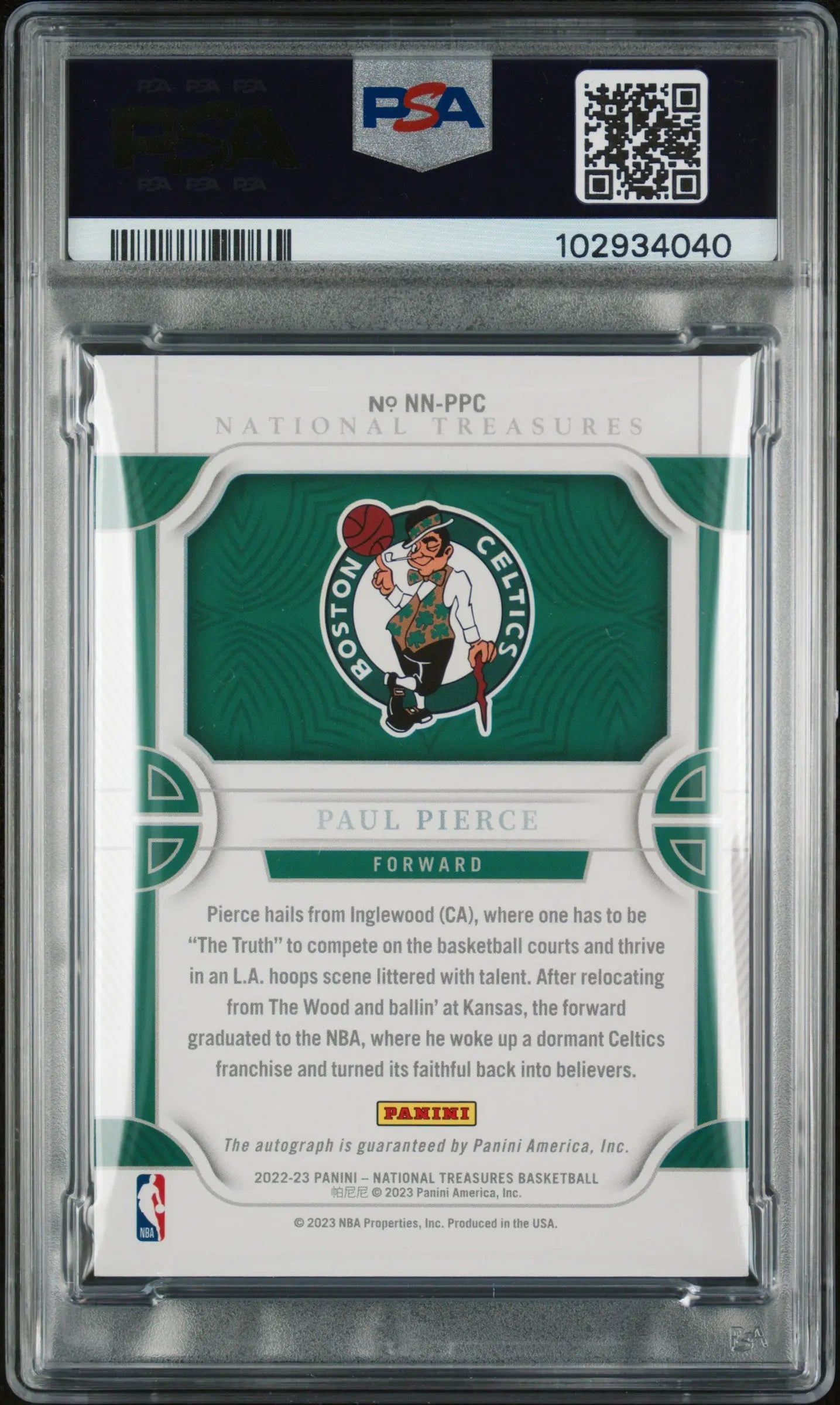 2022 National Treasures Notable Nicknames Auto Paul Pierce /25 PSA 10 The Truth 