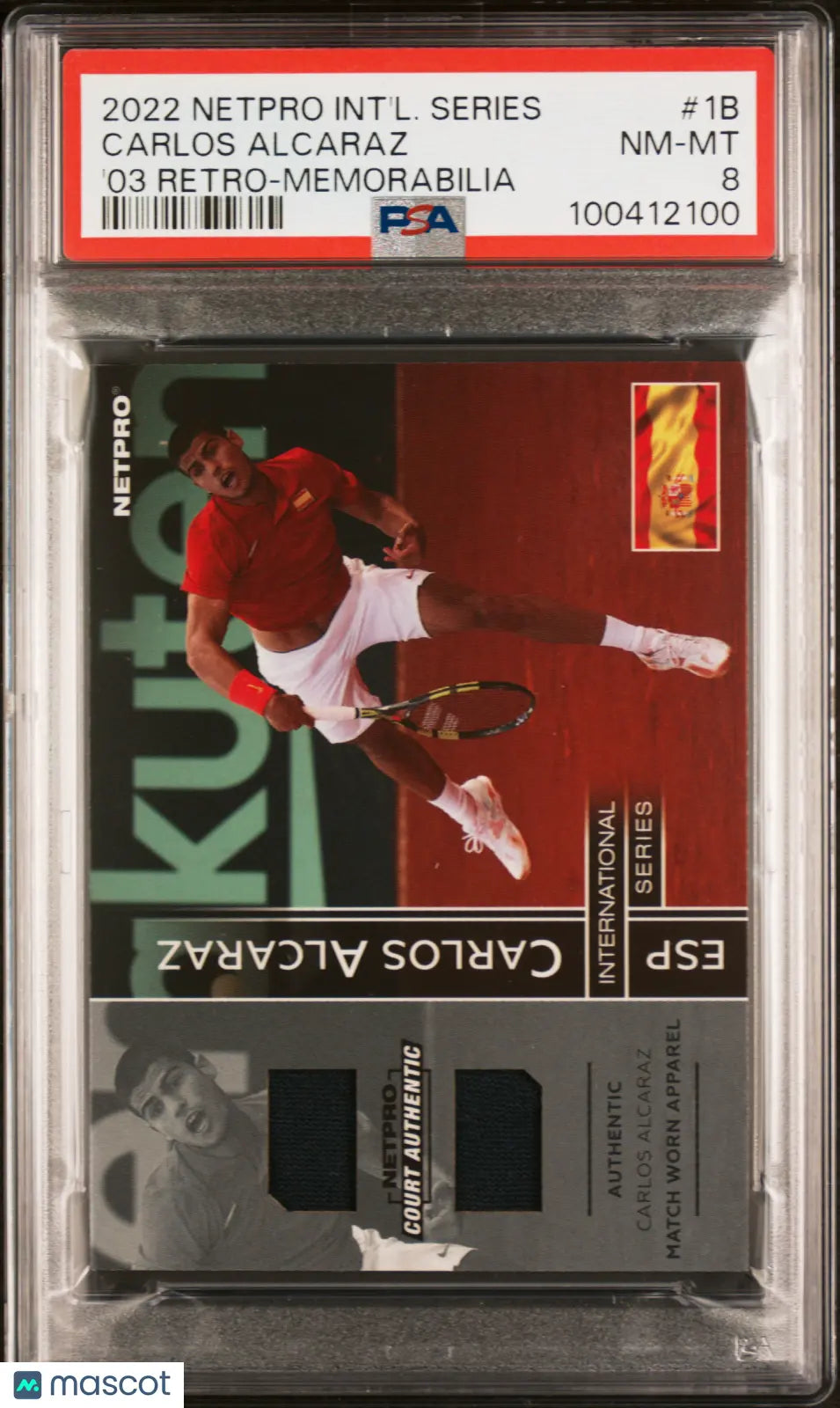 2022 Netpro International Series '03 Retro Carlos Alcaraz Dual Patch PSA 8 /50 