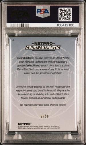 2022 Netpro International Series '03 Retro Carlos Alcaraz Dual Patch PSA 8 /50 
