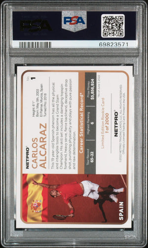 2022 Netpro Tennis Carlos Alcaraz #1 Green Shirt PSA 10 