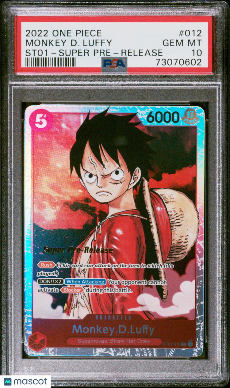 2022 One Piece Straw Hat Crew Super Pre-Release Monkey D. Luffy ST01-012 PSA 10 