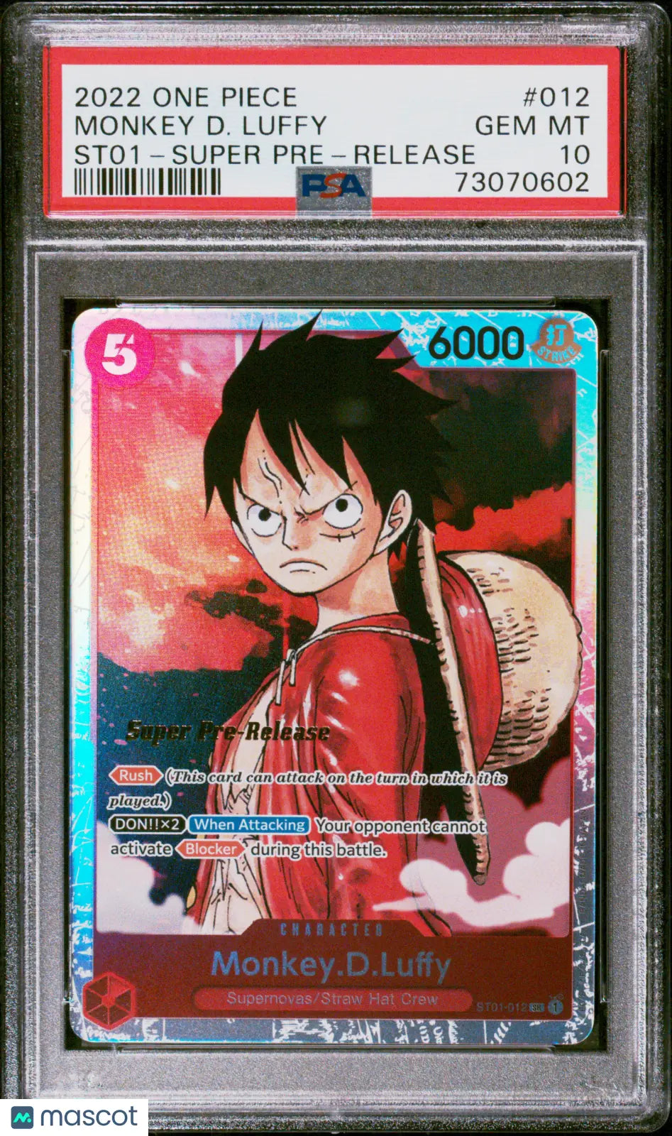 2022 One Piece Straw Hat Crew Super Pre-Release Monkey D. Luffy ST01-012 PSA 10 