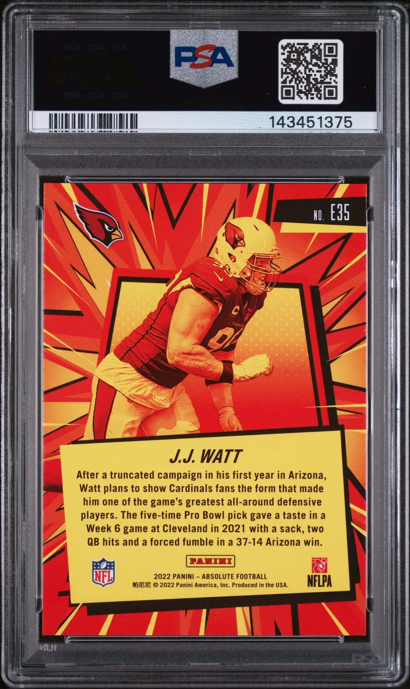 2022 Panini Absolute Explosive J. J. Watt PSA 9 