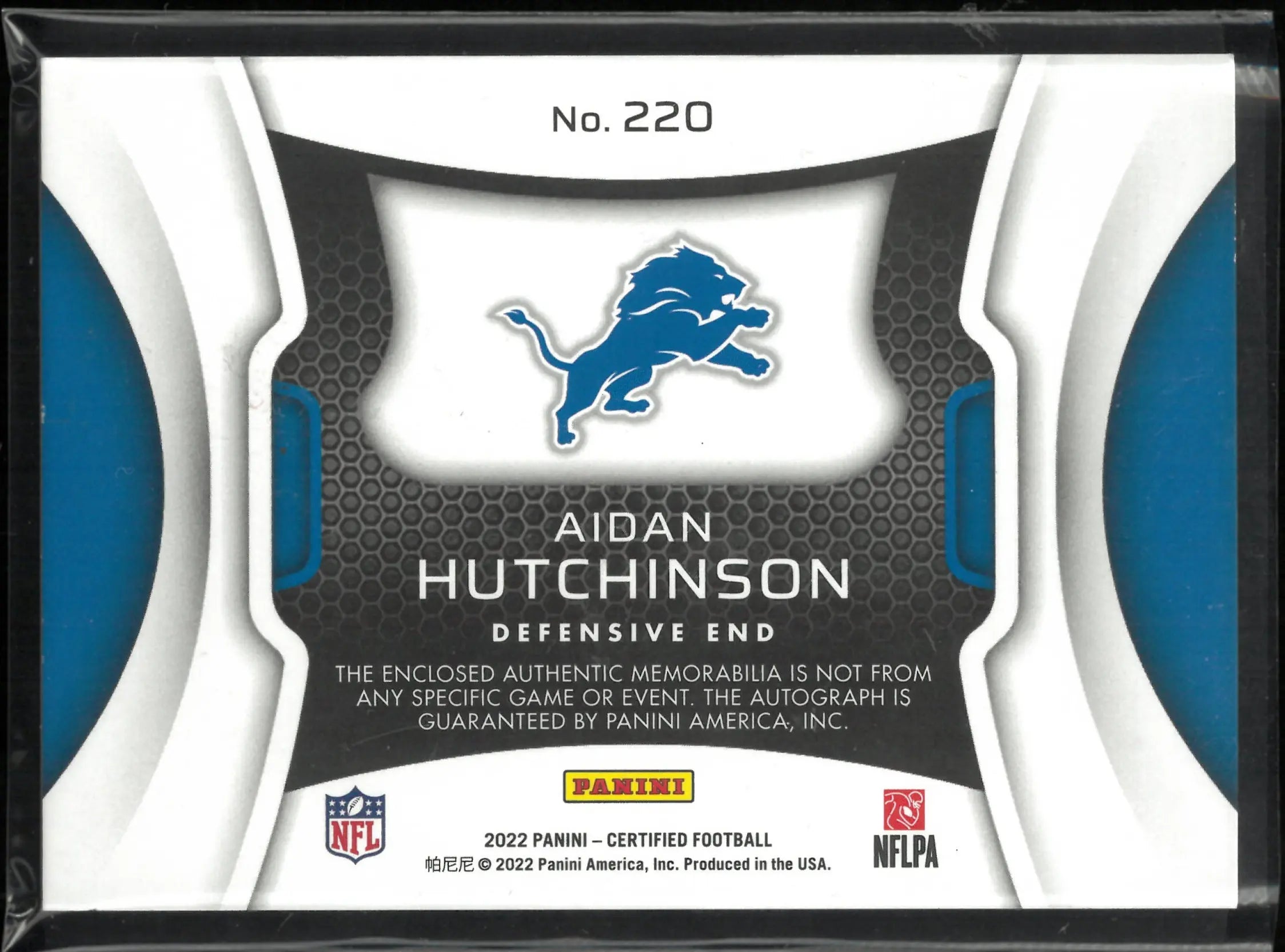 2022 Panini Certified Autograph Aidan Hutchinson Rookie Patch Auto /199 RC 