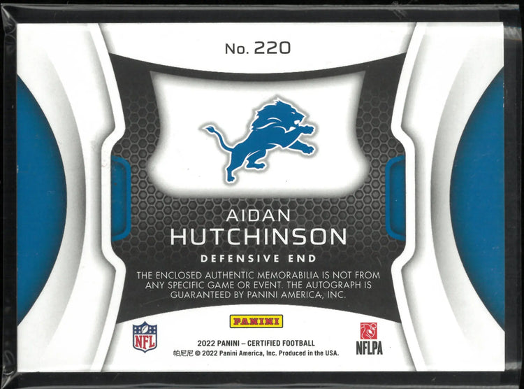 2022 Panini Certified Autograph Aidan Hutchinson Rookie Patch Auto /199 RC 
