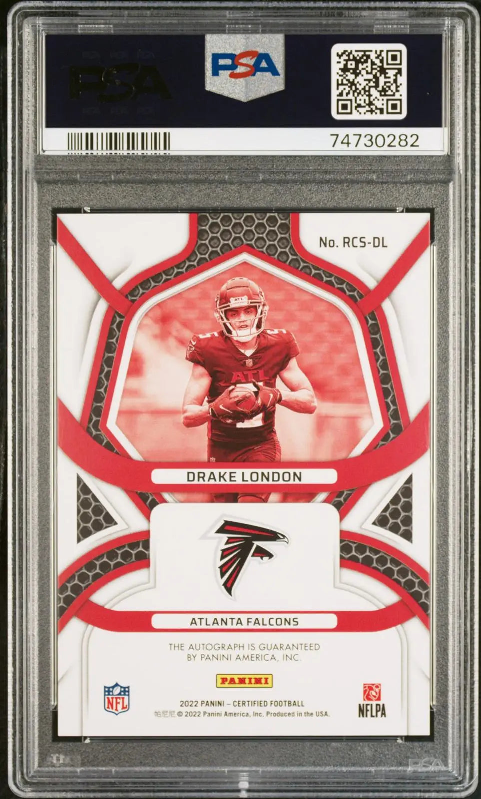 2022 Panini Certified Rookie Roll Call Auto Drake London Mirror Blue /25 PSA 9 