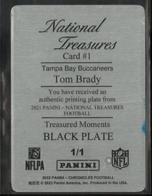 2022 Panini Chronicles National Treasure Tom Brady Treasure Moments Black Plate 1/1 