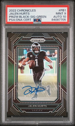 2022 Panini Chronicles Prizm Autograph Jalen Hurts Auto Green /49 PSA 9 Auto 10 