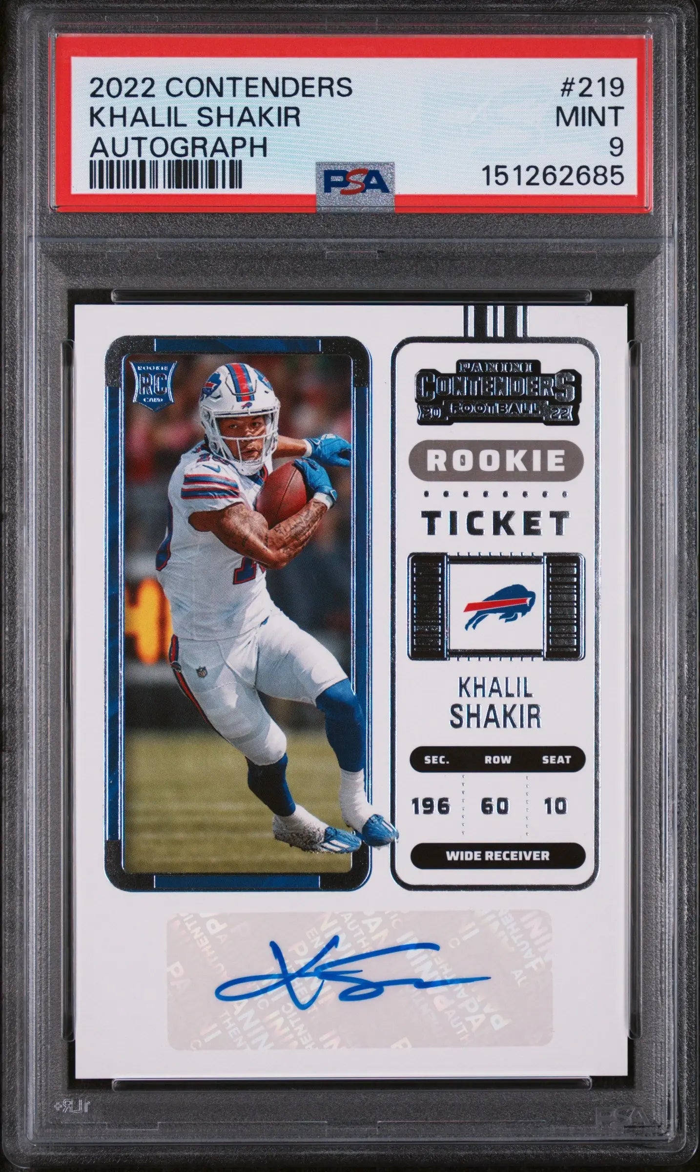2022 Panini Contenders Rookie Auto Khalil Shakir #219 PSA 9 