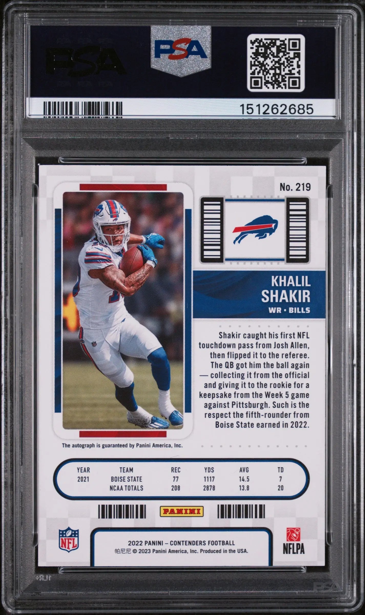 2022 Panini Contenders Rookie Auto Khalil Shakir #219 PSA 9 