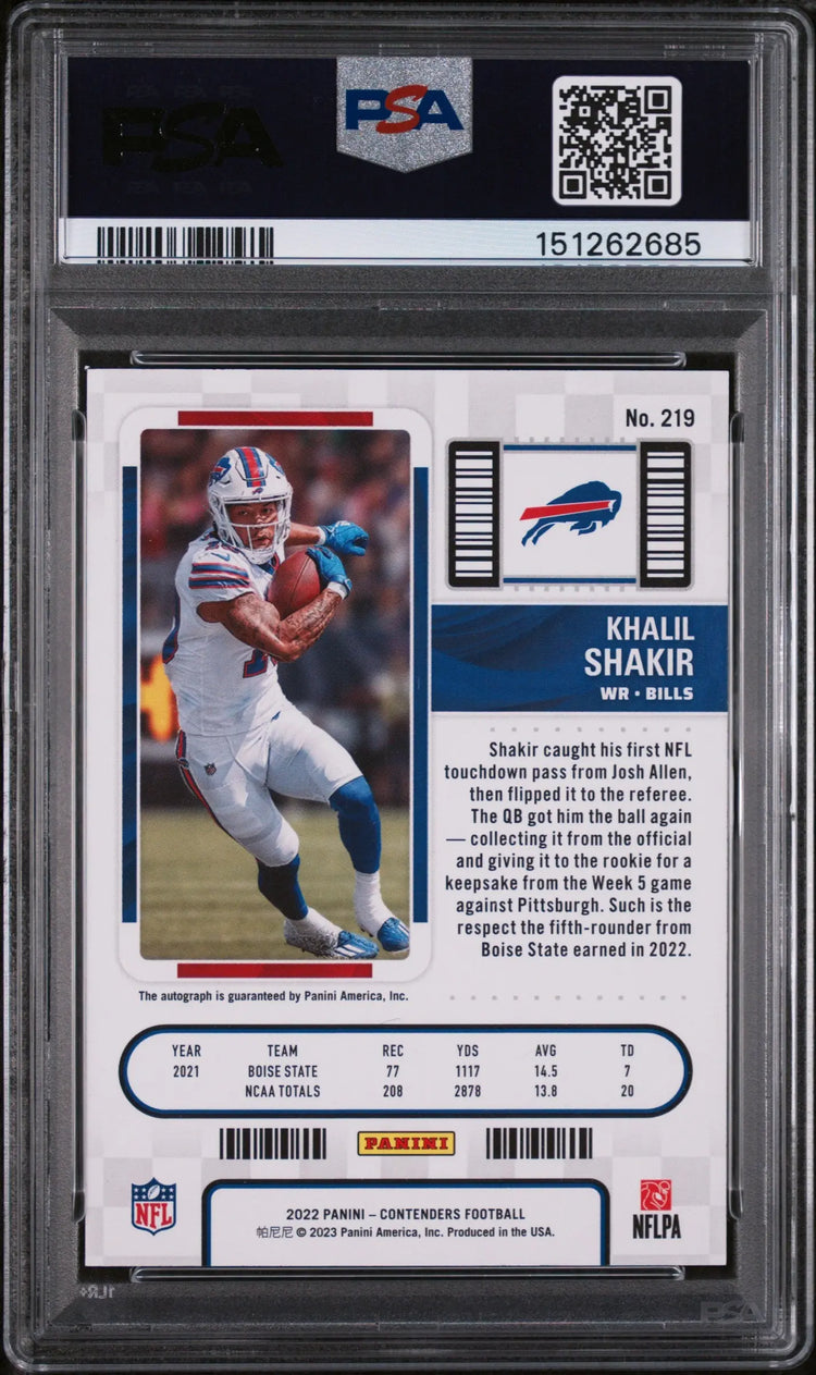 2022 Panini Contenders Rookie Auto Khalil Shakir #219 PSA 9 