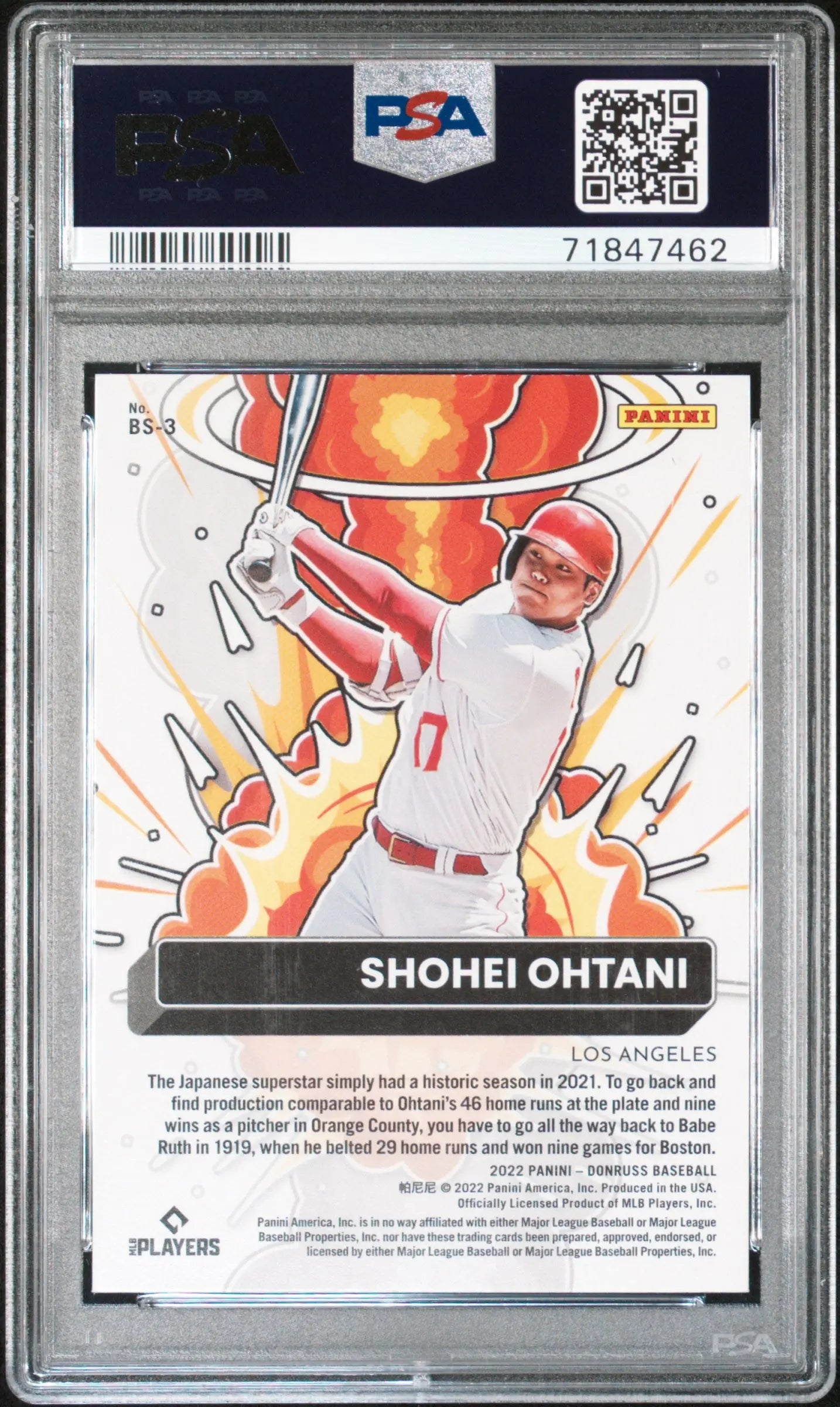 2022 Panini Donruss Bomb Squad Shohei Ohtani Diamond PSA 10 