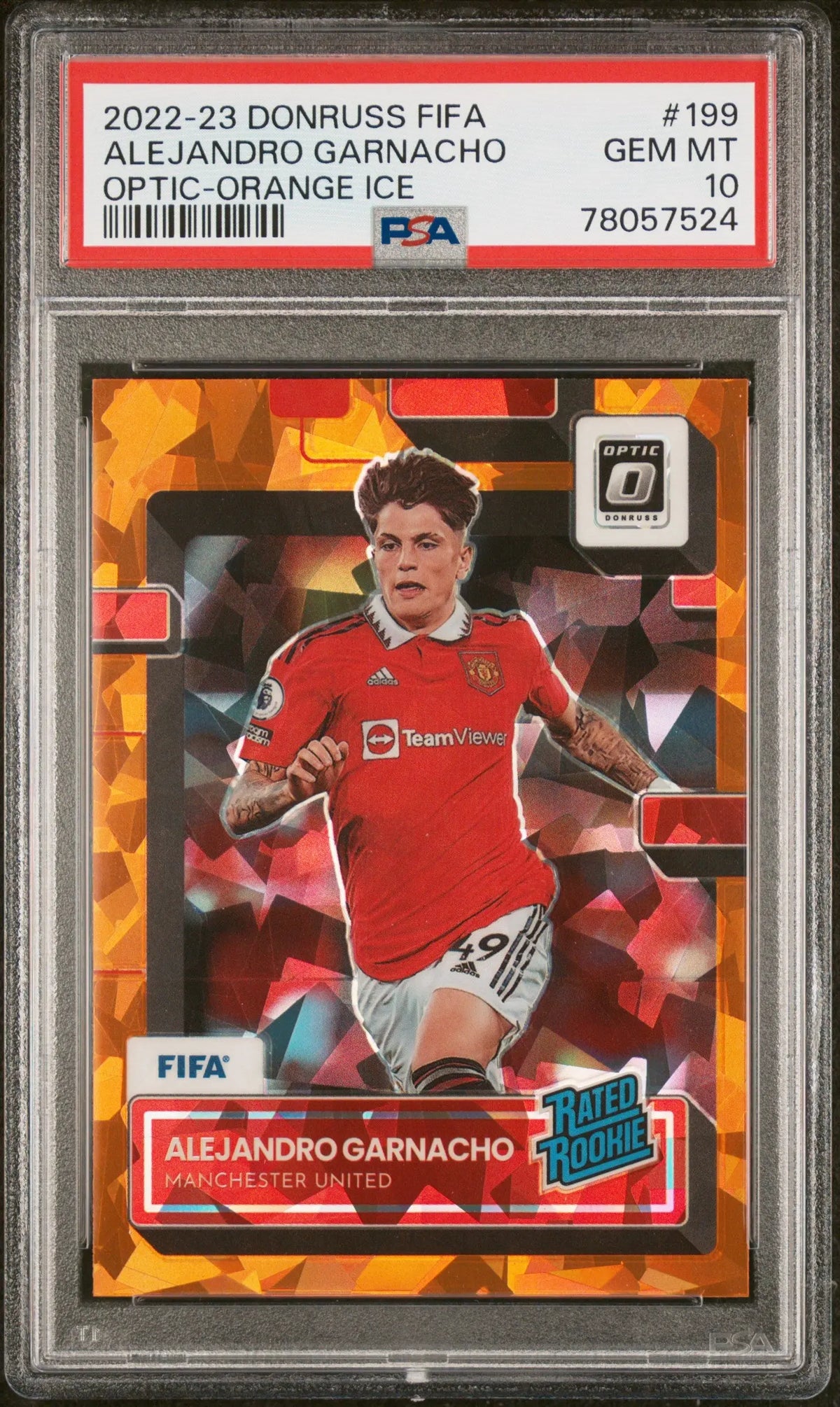 2022 Panini Donruss FIFA Rated Rookie Alejandro Garnacho Orange Ice RC PSA 10 