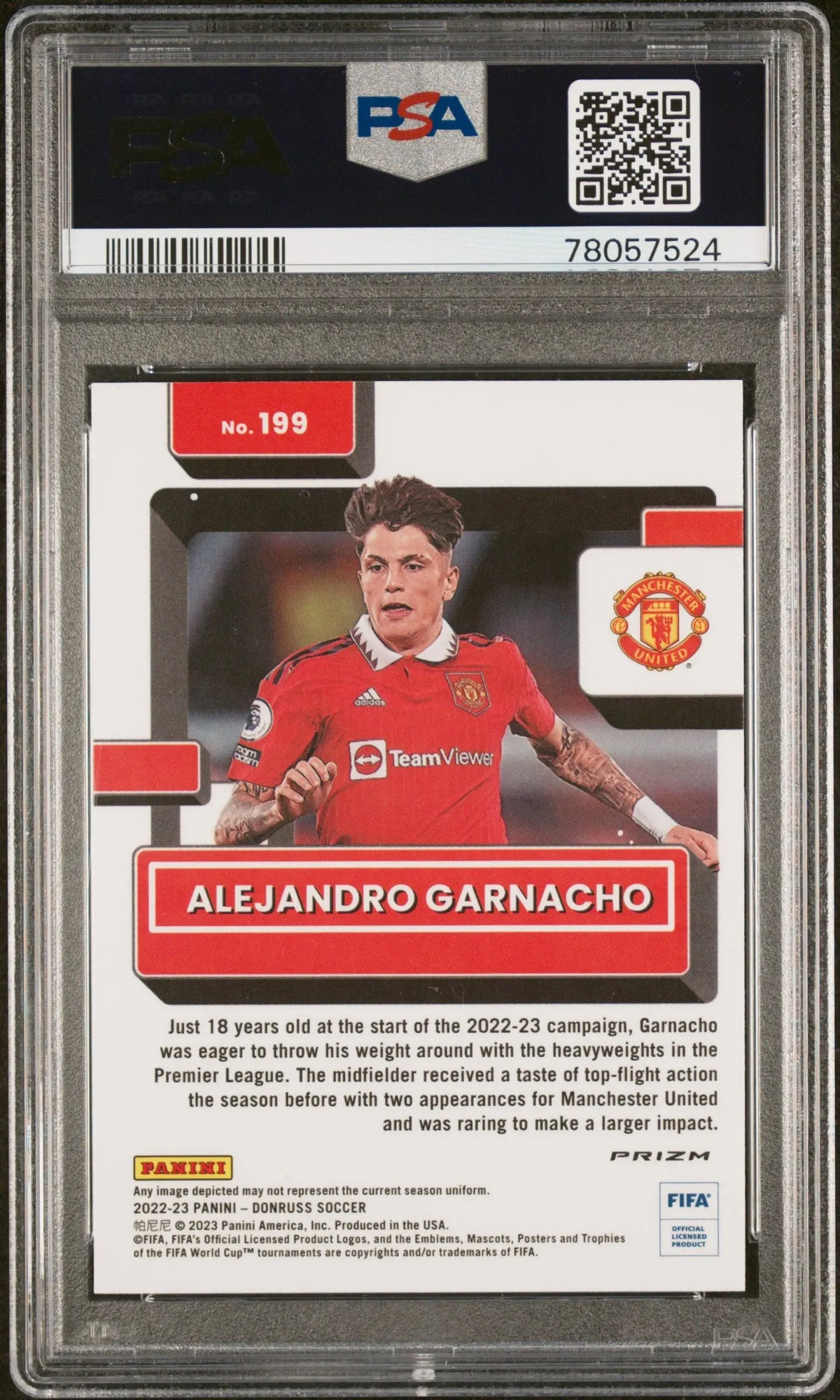 2022 Panini Donruss FIFA Rated Rookie Alejandro Garnacho Orange Ice RC PSA 10 