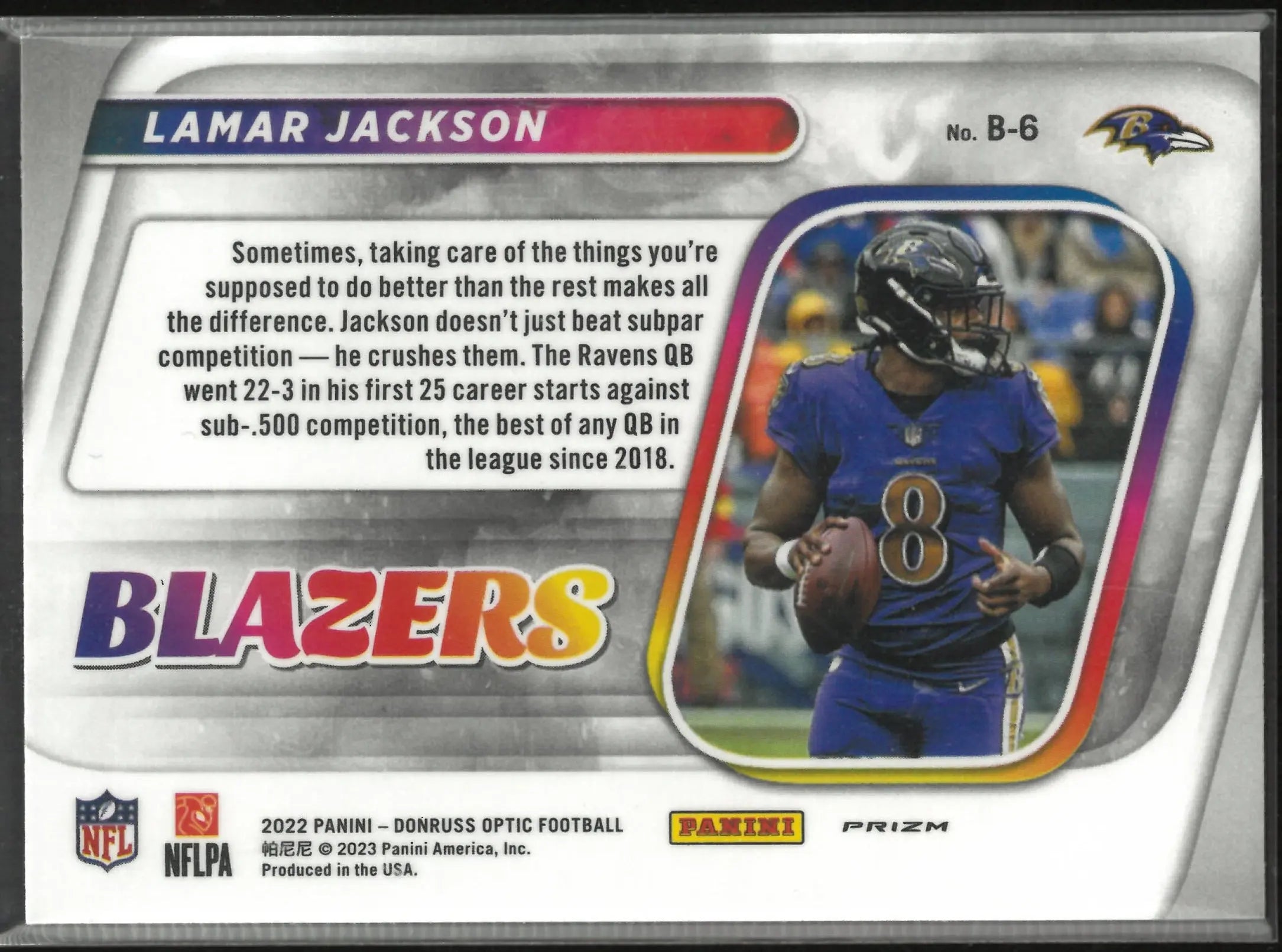 2022 Panini Donruss Optic Blazers Lamar Jackson Lazers SP 