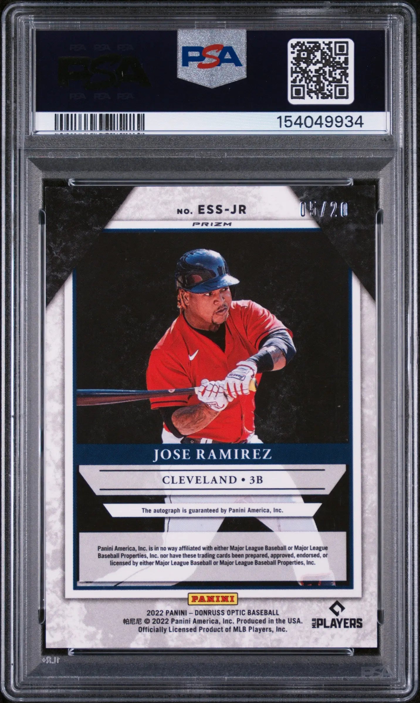 2022 Panini Donruss Optic Elite Autograph Jose Ramirez Auto Pandora /20 PSA 8 