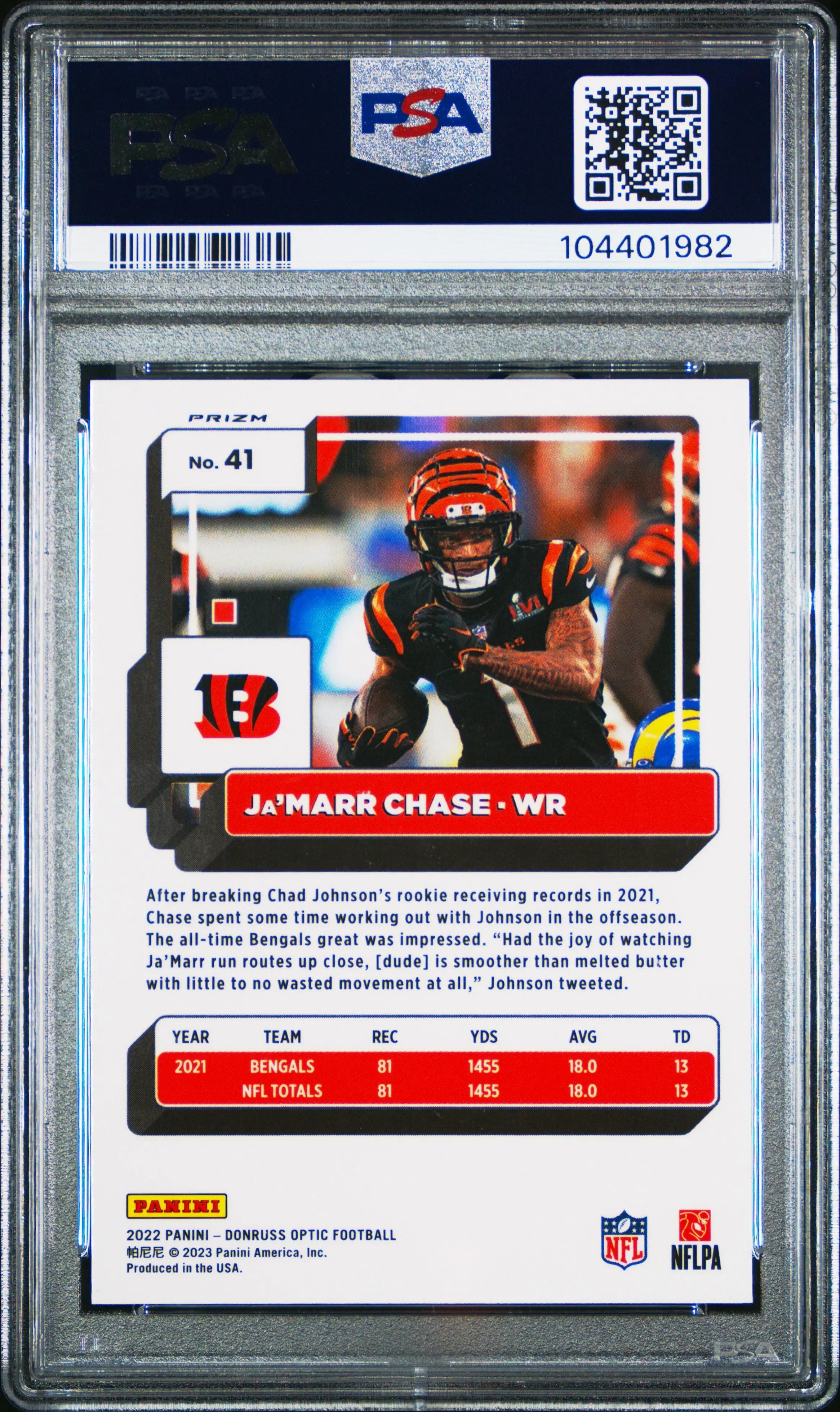 2022 Panini Donruss Optic Ja'marr Chase White Sparkle SP PSA 9 