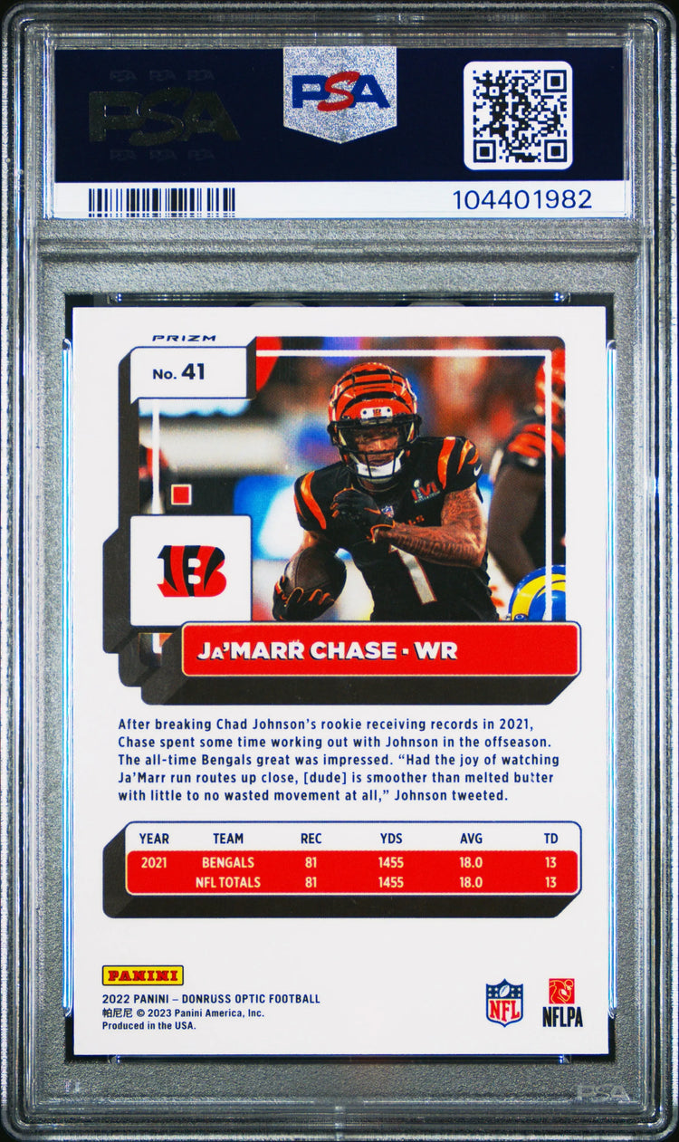 2022 Panini Donruss Optic Ja'marr Chase White Sparkle SP PSA 9 