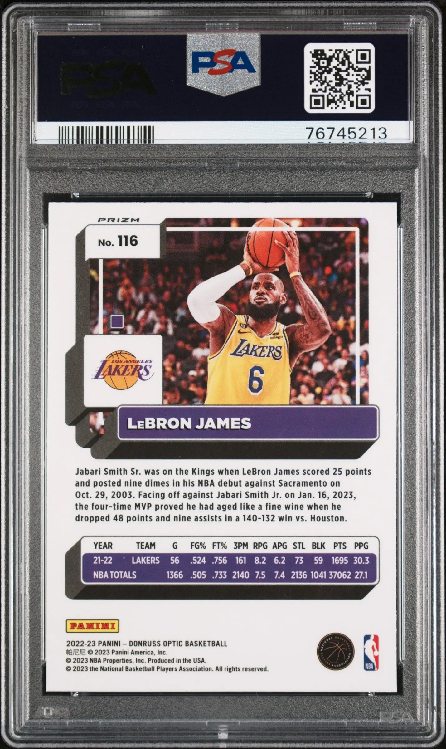 2022 Panini Donruss Optic LeBron James #116 Basketball PSA 10 