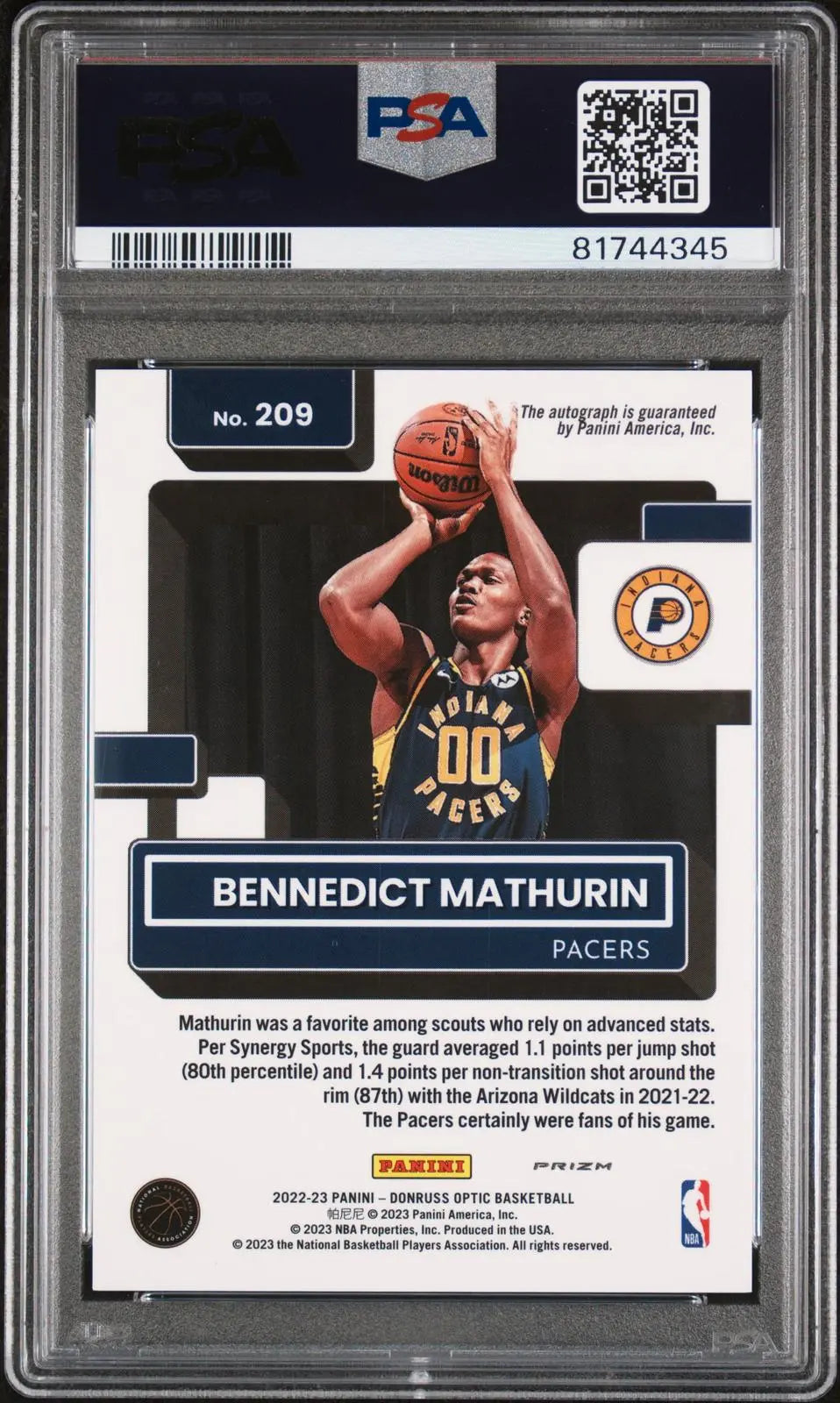 2022 Panini Donruss Optic Rookie Autograph Bennedict Mathurin Auto RC PSA 10 