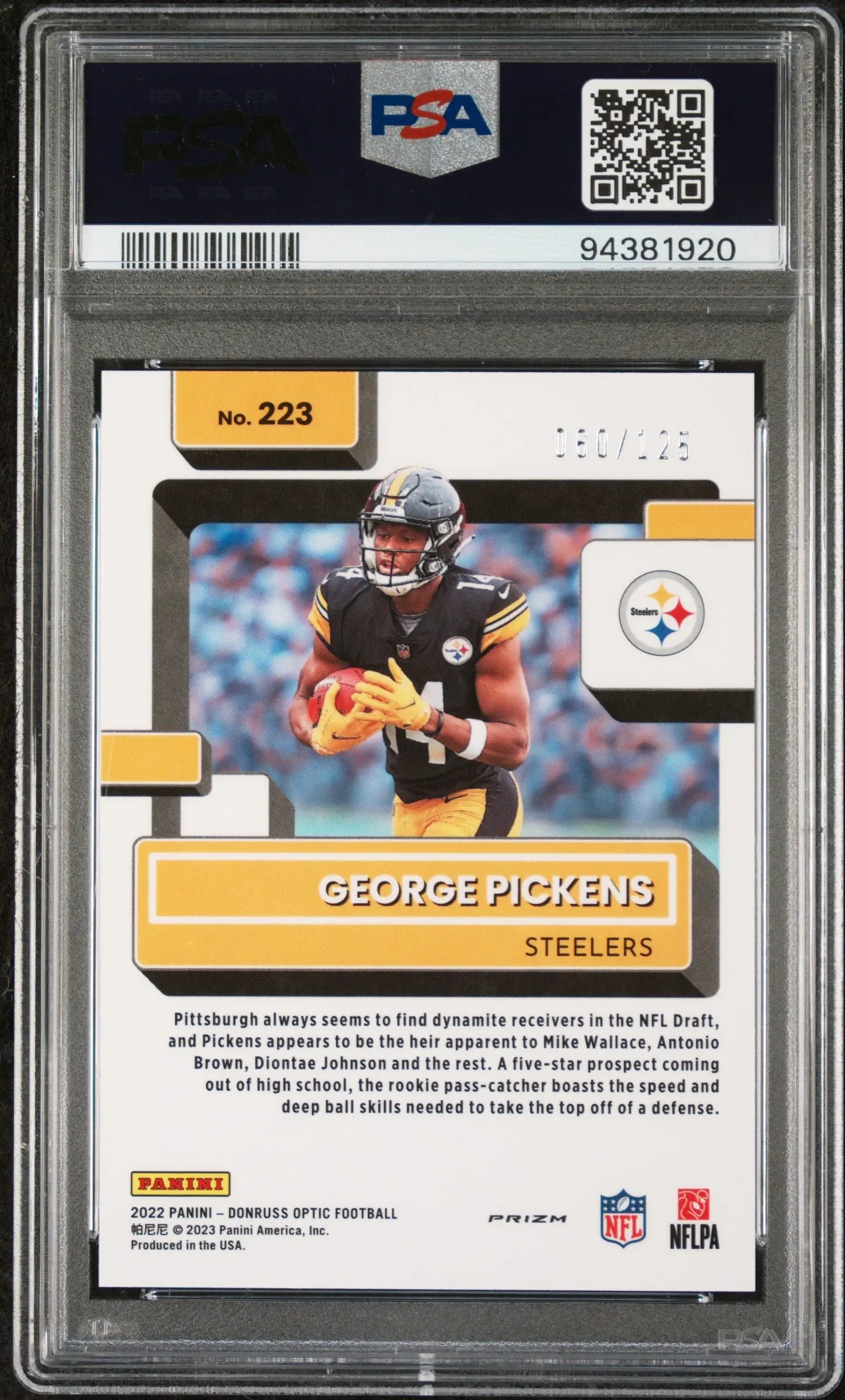 2022 Panini Donruss Optic Rookie George Pickens Silver Circles /125 RC PSA 9 
