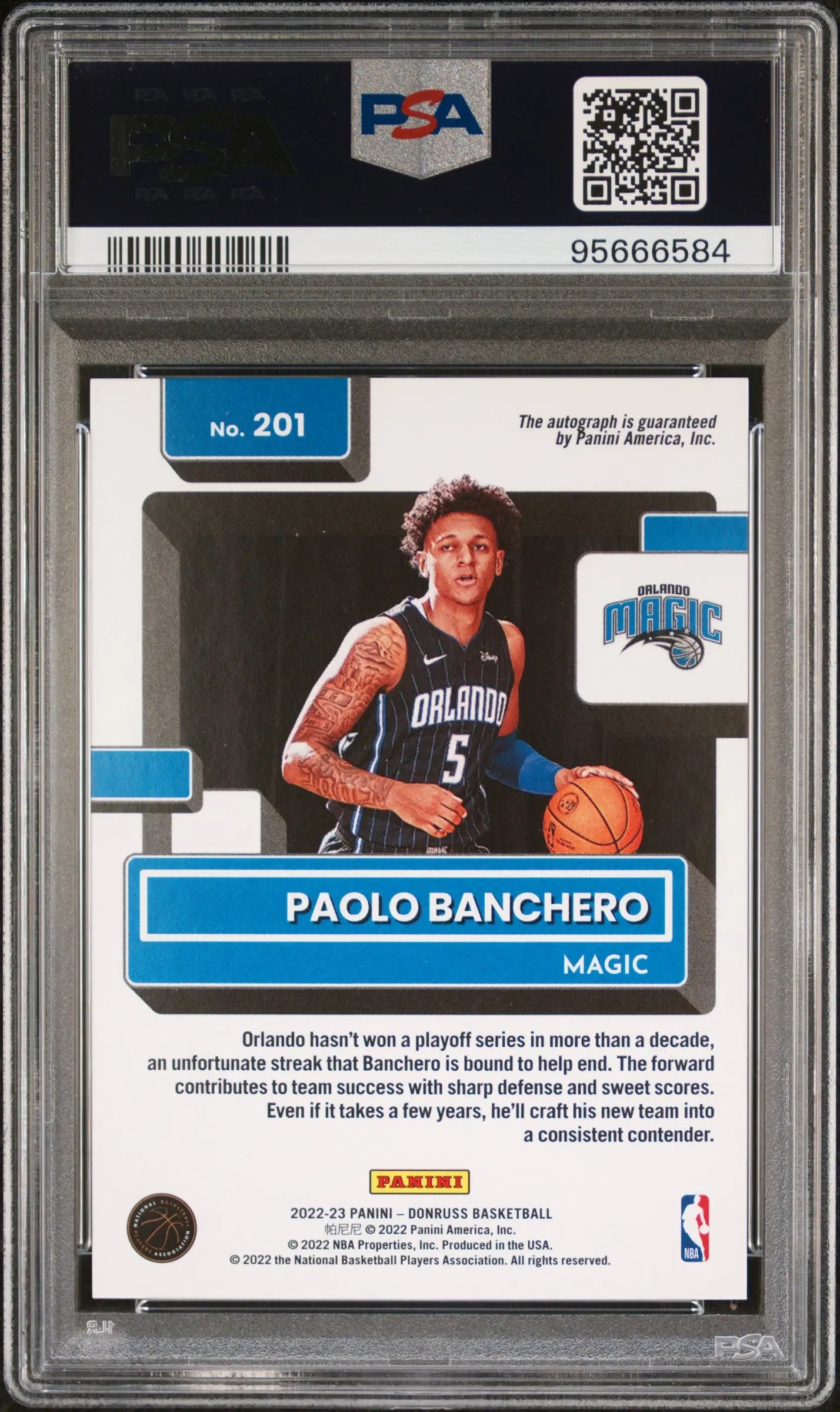 2022 Panini Donruss Paolo Banchero Rated Rookie Frame Holo Laser Auto /75 PSA 10 