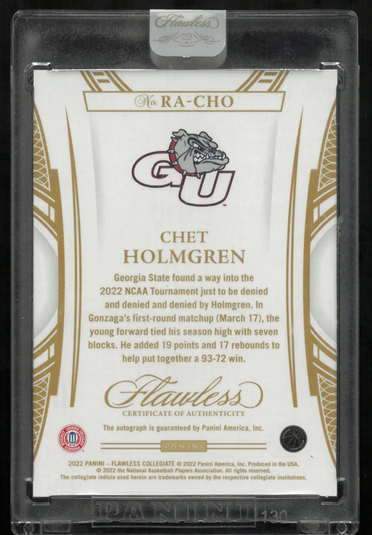 2022 Panini Flawless Collegiate Chet Holmgren Rookie Autograph 15/25 