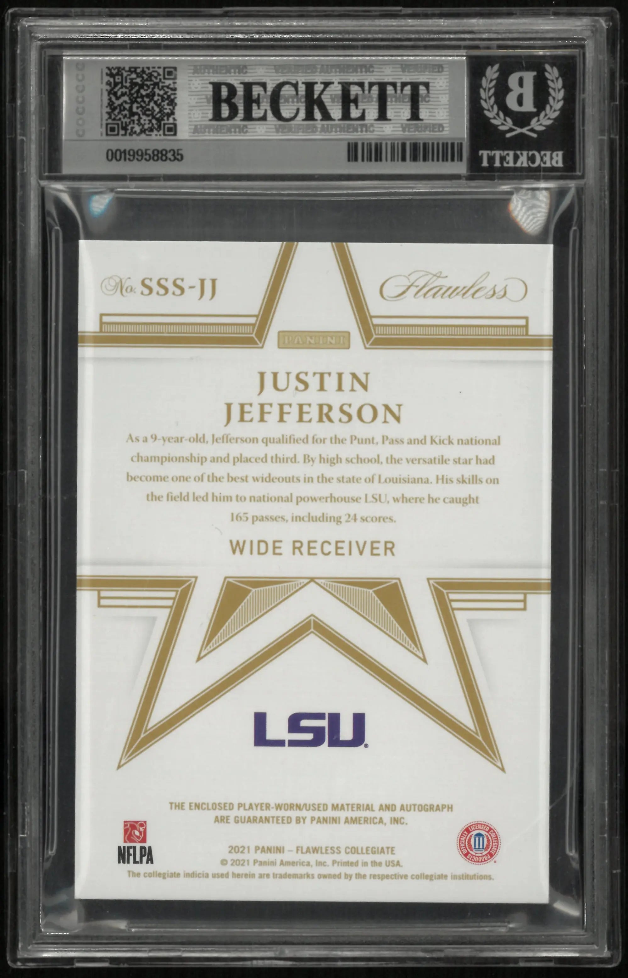 2022 Panini Flawless Star Autograph Patch Emerald Justin Jefferson BGS 8 Auto 10 