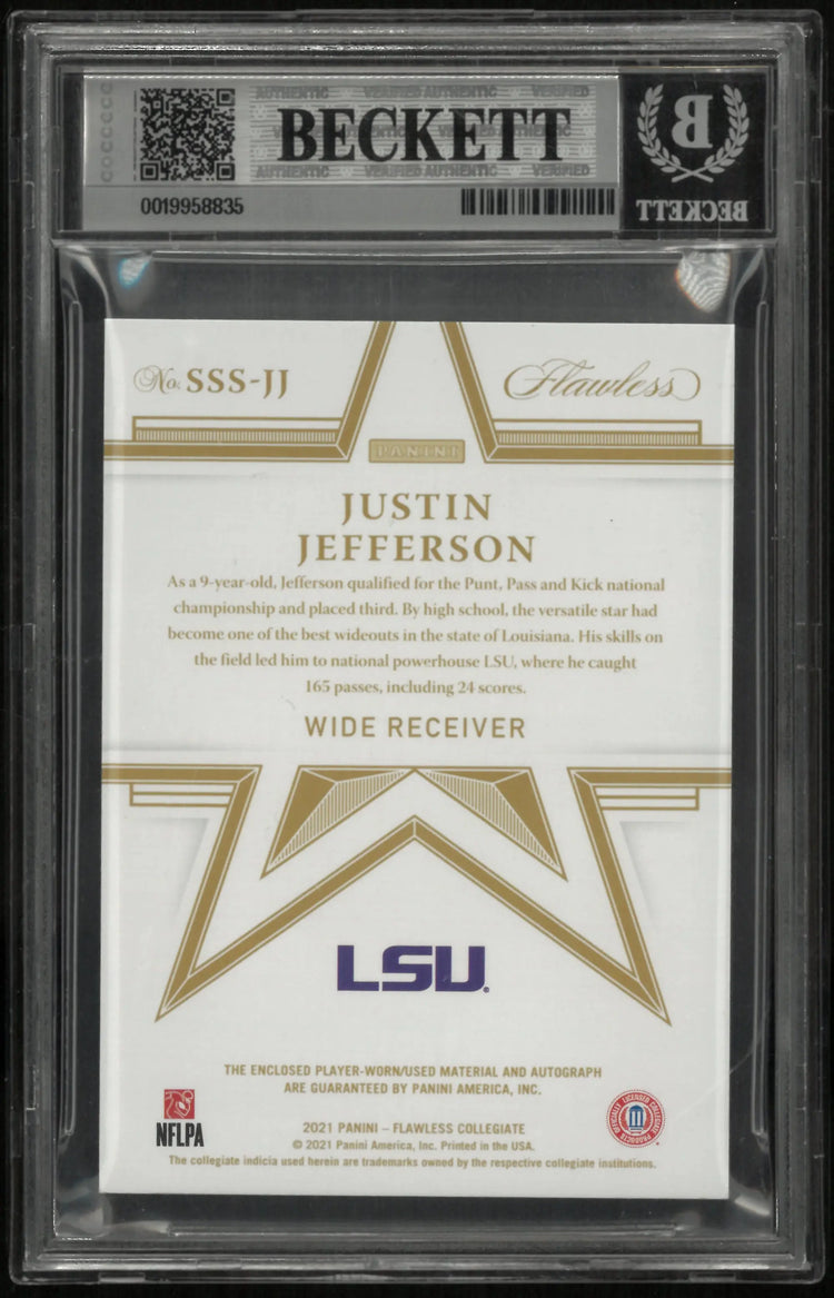 2022 Panini Flawless Star Autograph Patch Emerald Justin Jefferson BGS 8 Auto 10 