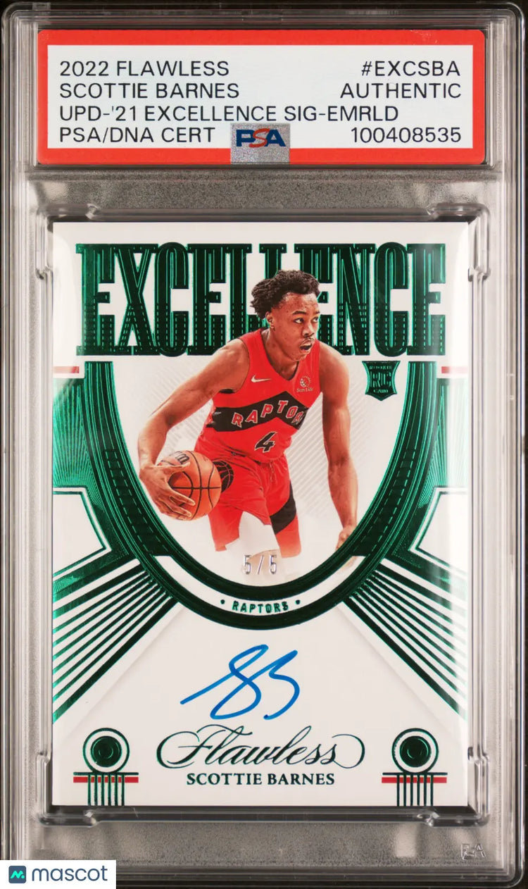 2022 Panini Flawless Update Scottie Barnes '21 Excellence SIG/ 5 PSA A Autograph 