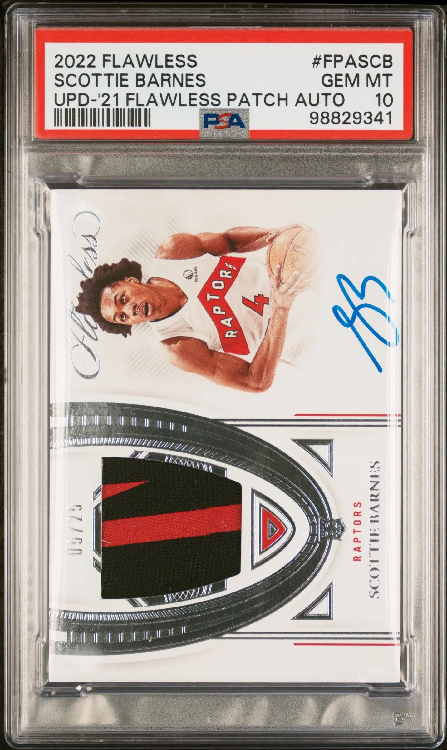 2022 Panini Flawless Update Scottie Barnes '21 Patch Auto /25 PSA 10 