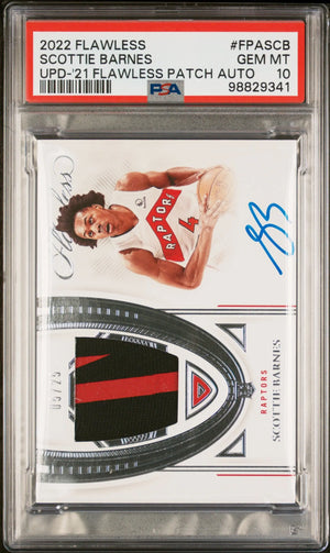 2022 Panini Flawless Update Scottie Barnes '21 Patch Auto /25 PSA 10 