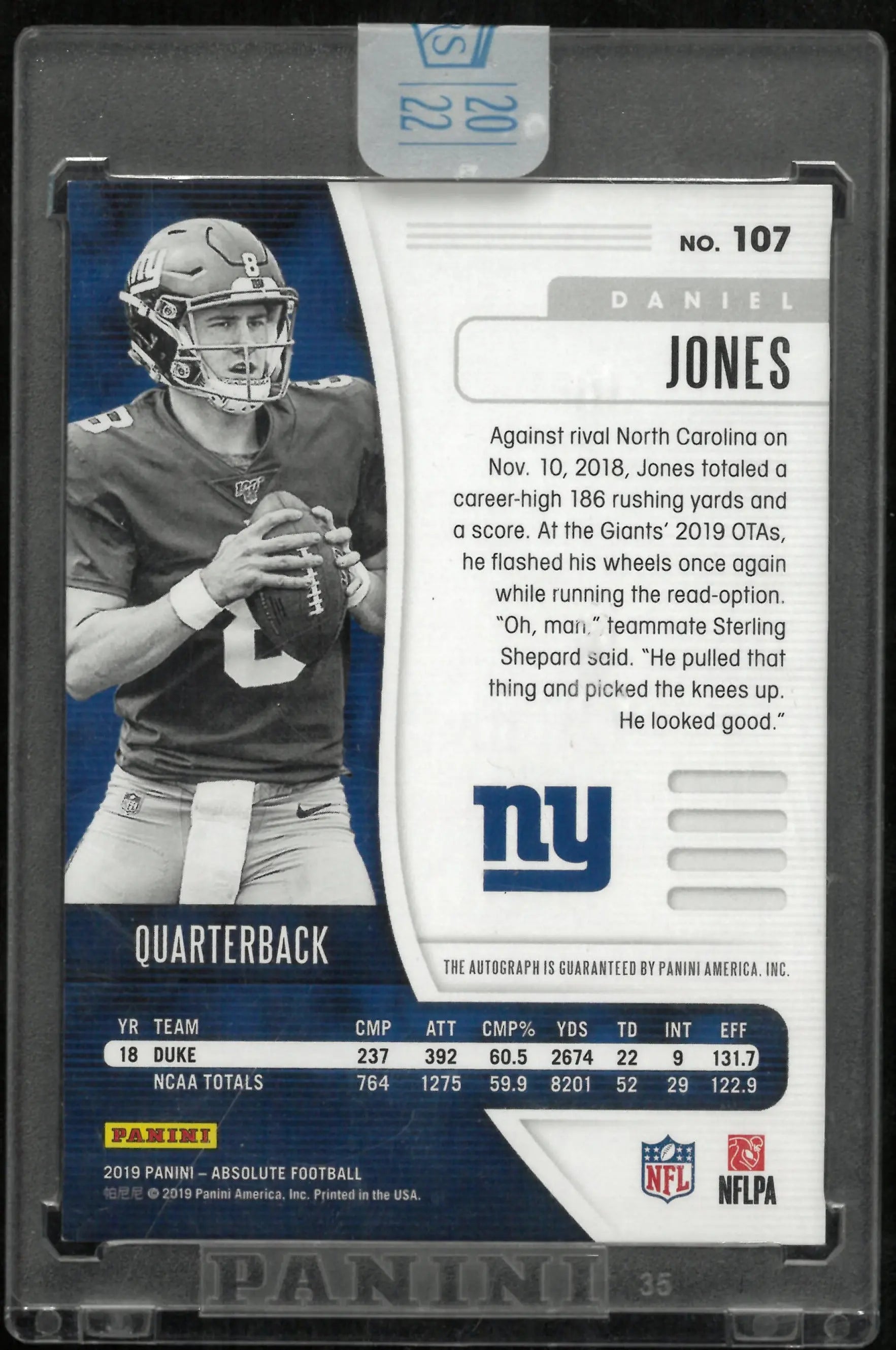 2022 Panini Honors Absolute Rookie Auto Daniel Jones /4 