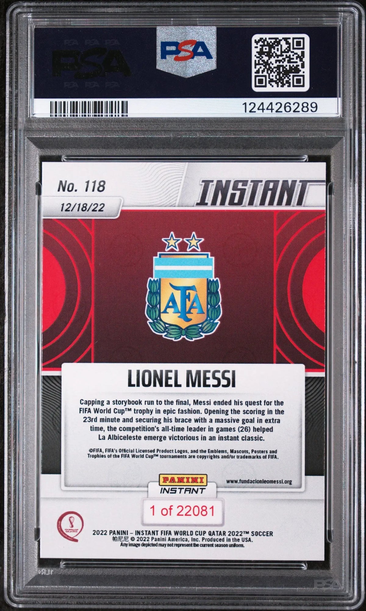 2022 Panini Instant FIFA World Cup Qatar Lionel PSA 10 