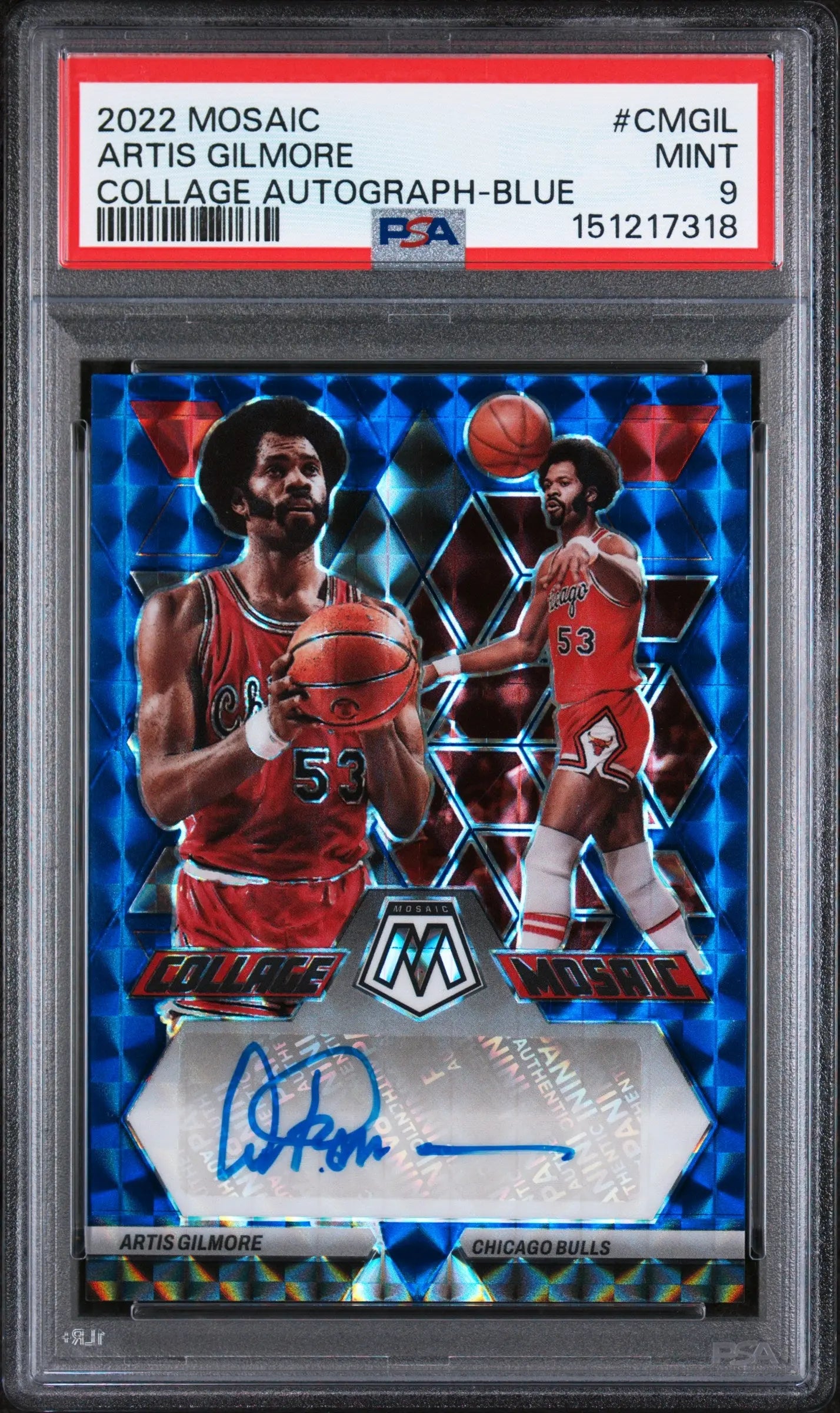 2022 Panini Mosaic Collage Autographs Mosaic Artis Gilmore Auto Blue /49 PSA 9 