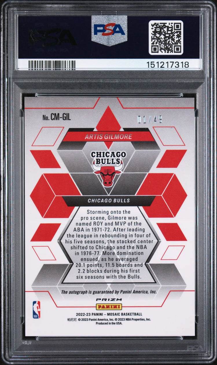 2022 Panini Mosaic Collage Autographs Mosaic Artis Gilmore Auto Blue /49 PSA 9 