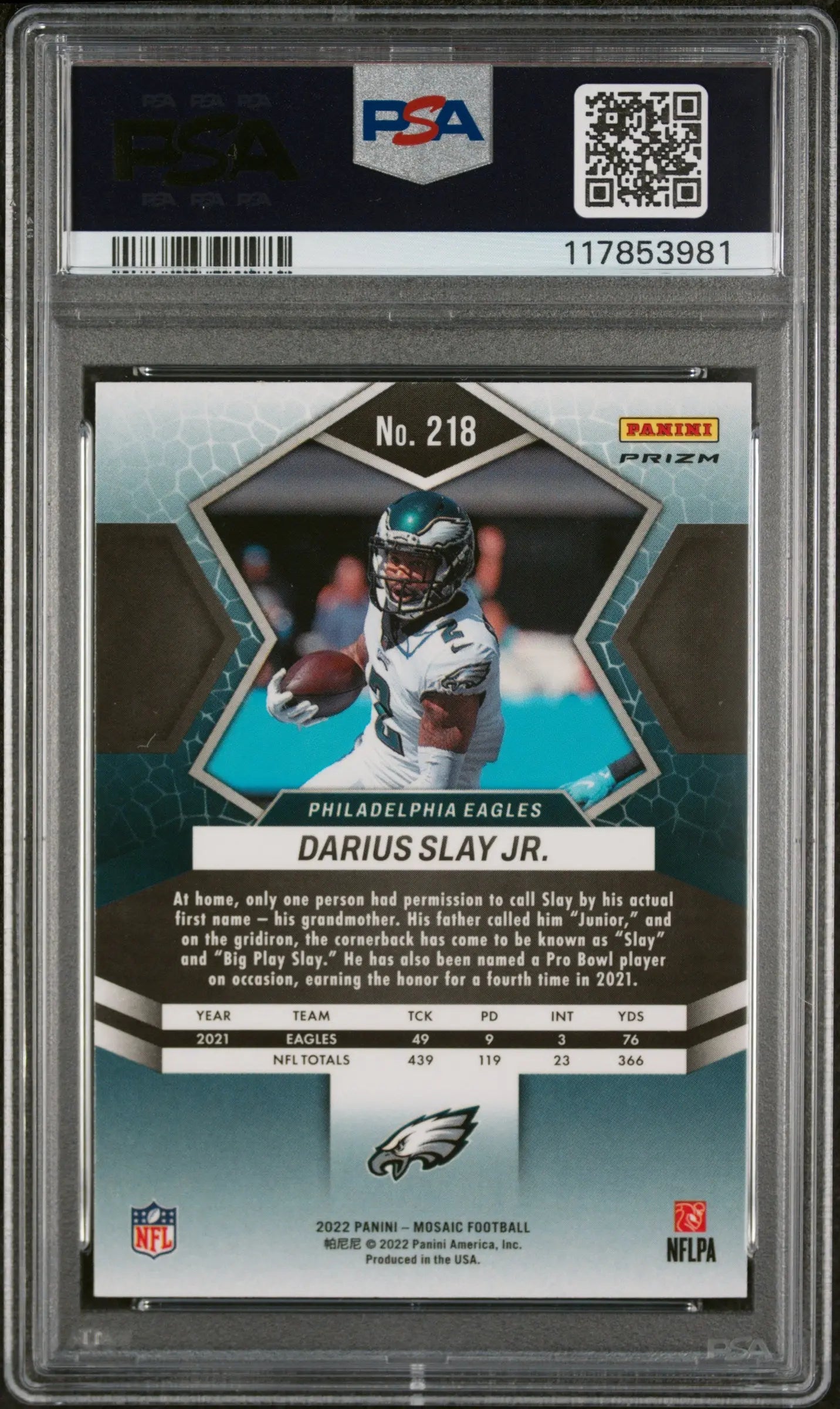 2022 Panini Mosaic Football Darius Slay JR. #218 Genesis PSA 9 