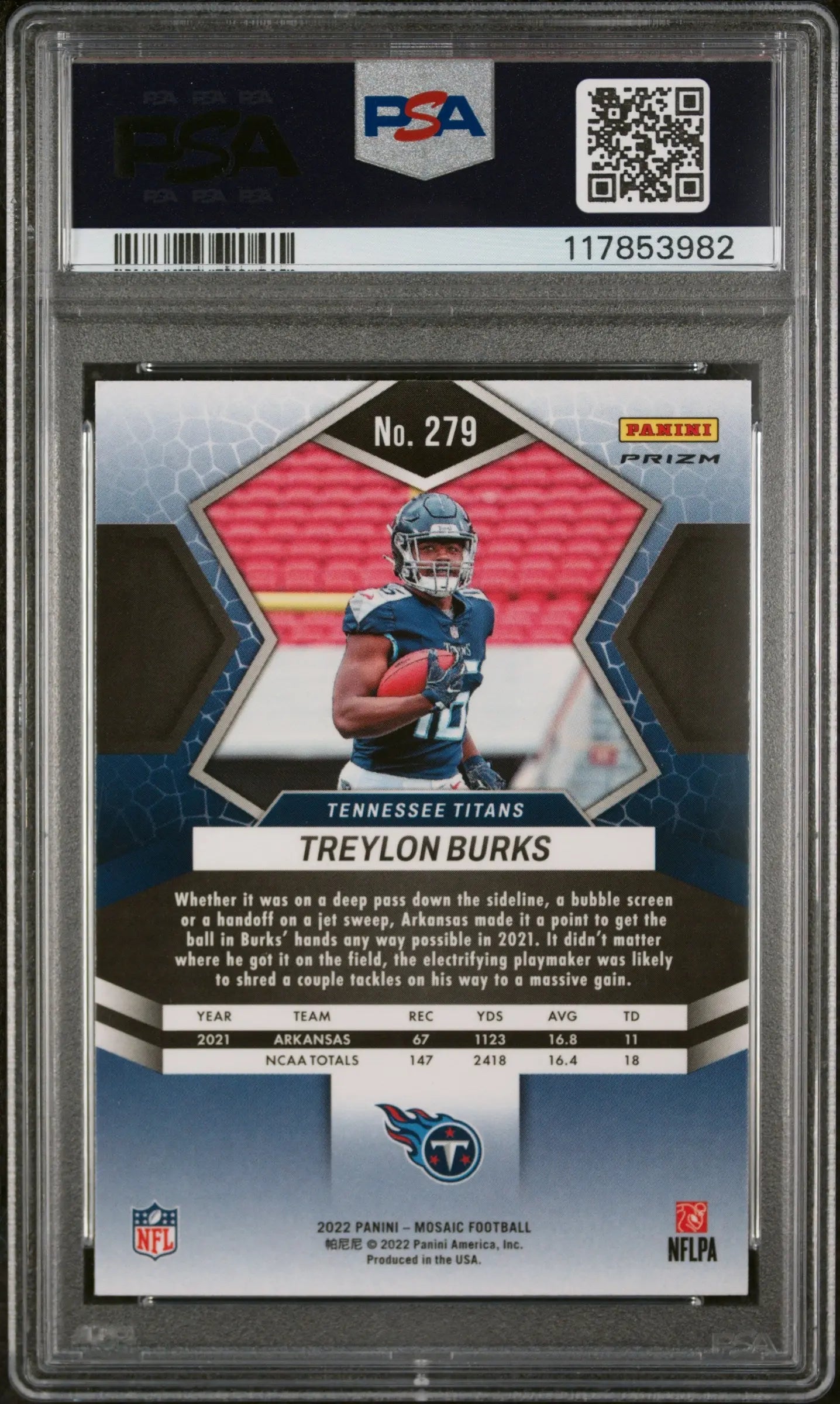 2022 Panini Mosaic Football Treylon Burks RC Rookie #279 Genesis PSA 10 