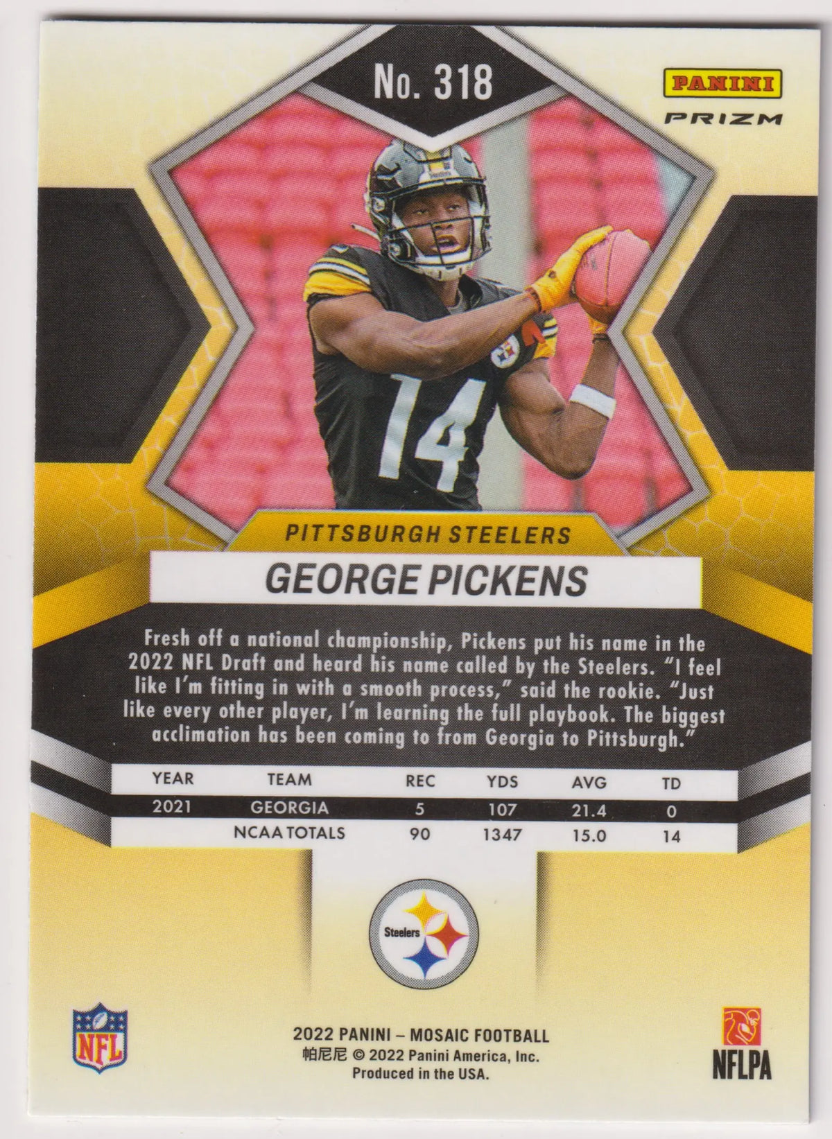 2022 Panini Mosaic Rookie George Pickens RC 