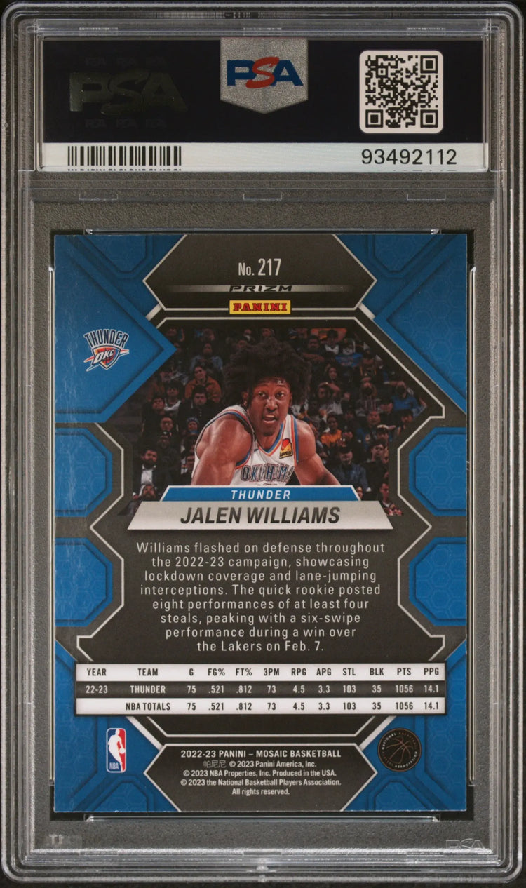 2022 Panini Mosaic Rookie Jalen Williams Reactive Yellow RC PSA 10 