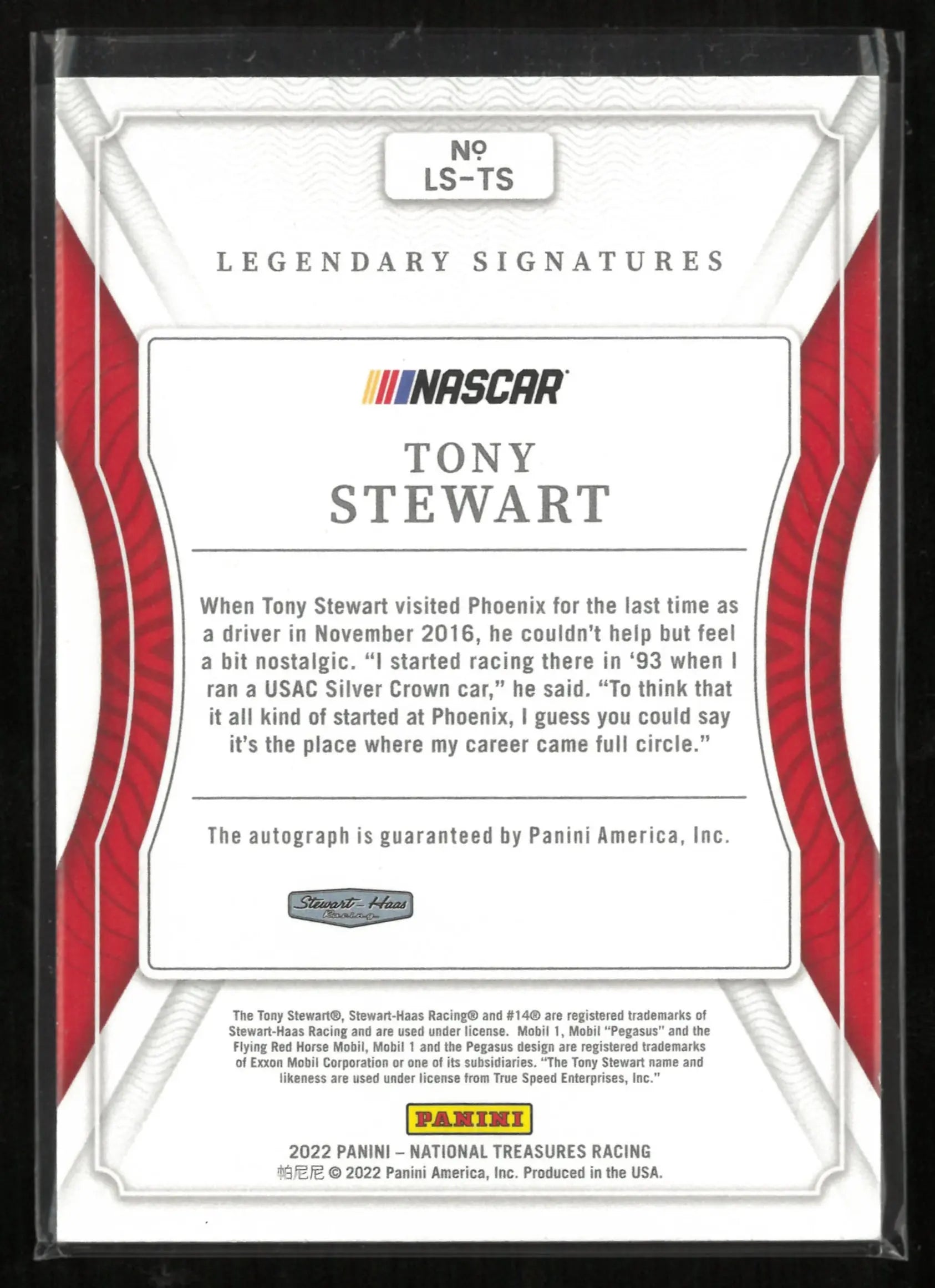 2022 Panini National Treasures Racing Legendary Signatures Tony Stewart Autograph /10 