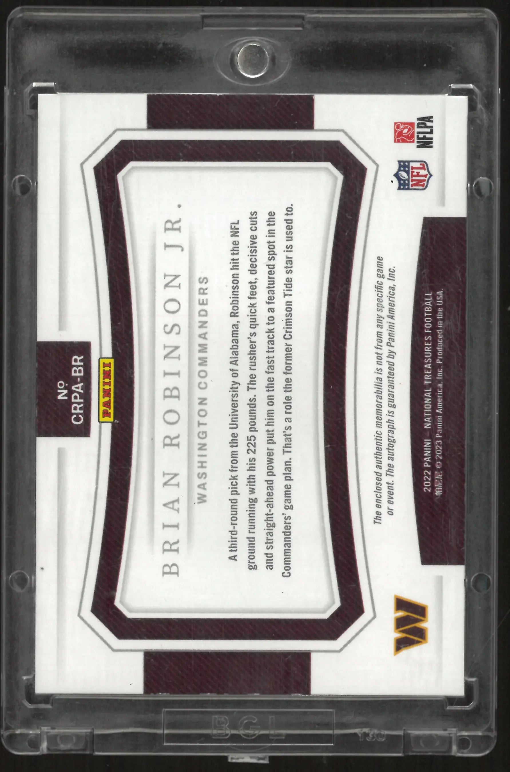 2022 Panini National Treasures Rookie Patch Autograph Brian Robinson Jr Auto /99 