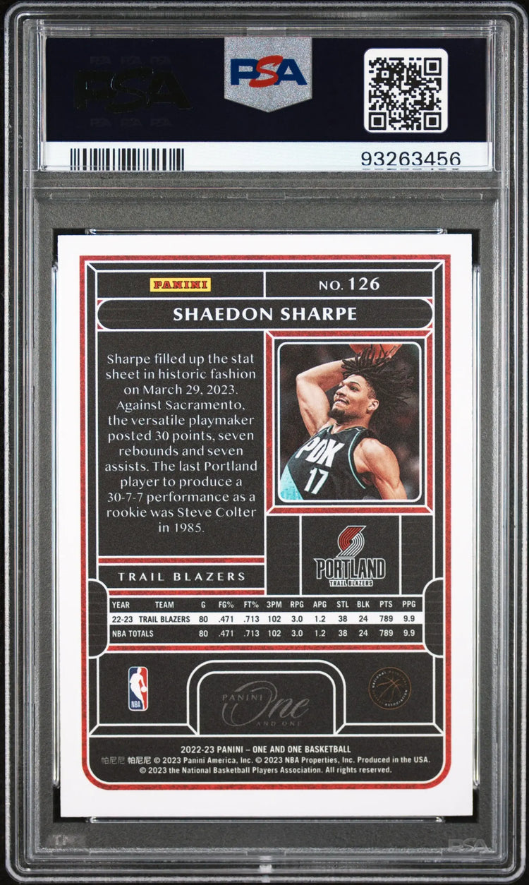 2022 Panini One And One Shaedon Sharpe RC Rookie Blue /40 PSA 9 